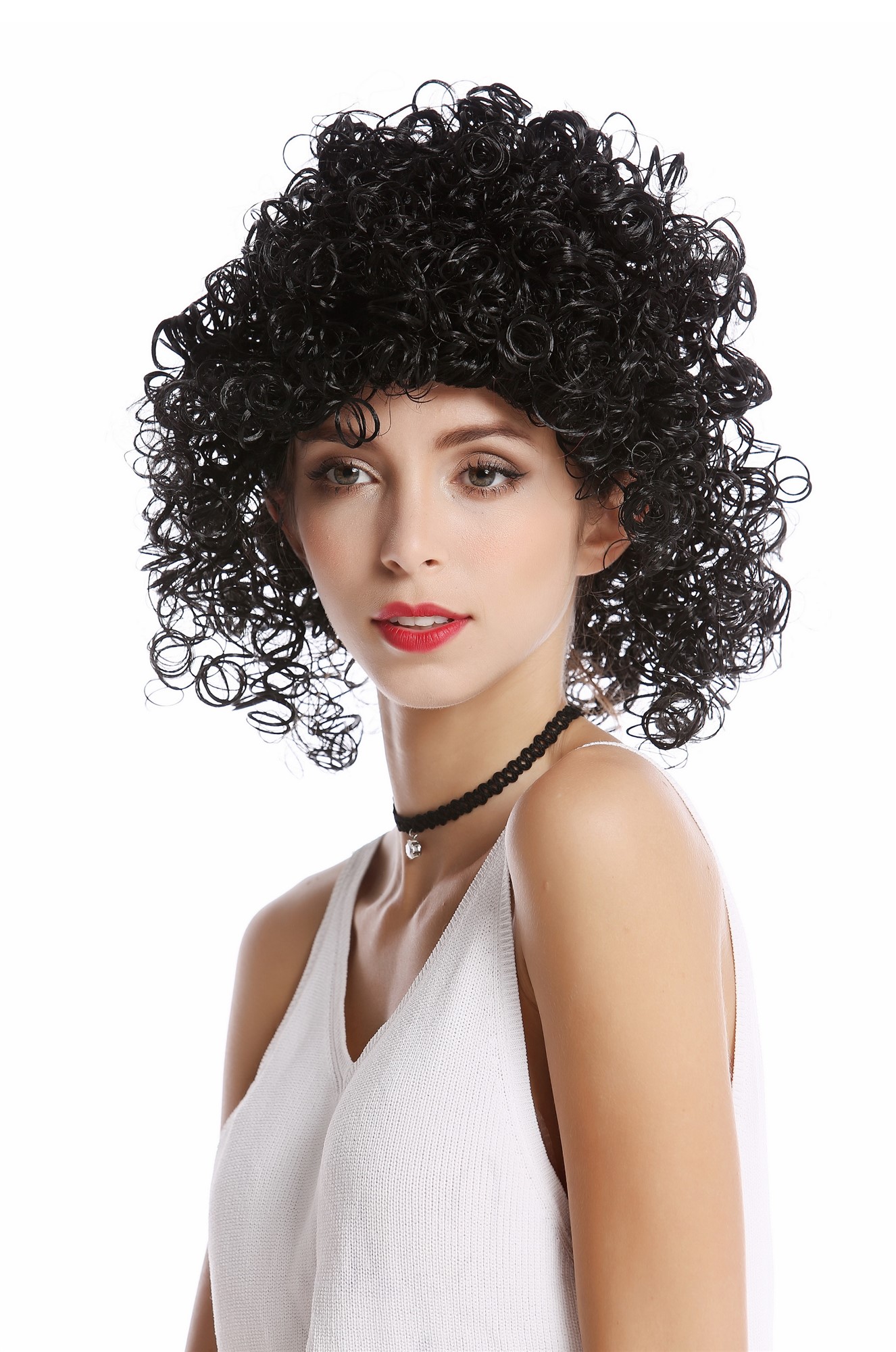 Wig Ladies Women black curly frizzy curls voluminous Afro Caribbean Latin Beauty Greek Goddess, view 3, WIG ME UP: Your Perücken Online Shop Party Wig, Ladies, Black, curled, shoulder-length