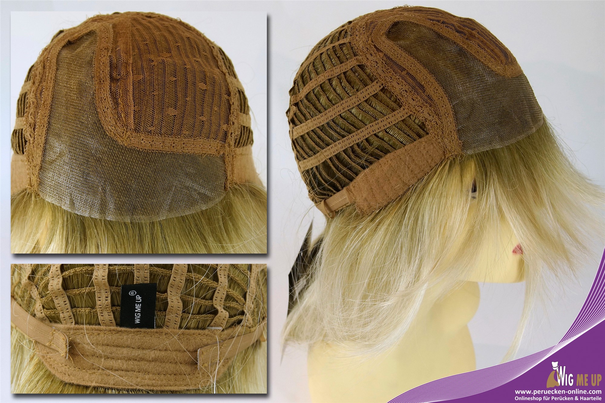 glatte Tressen-Perücke mit Teil-Mono Scheitel Blond-Braun-Mix schulterlange Haare für Damen