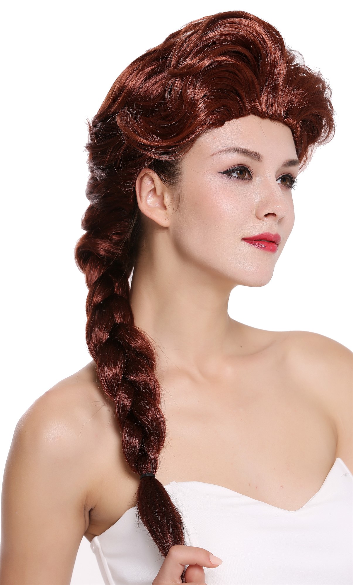 Baroque Lady Party Wig brown auburn long braided ponytail  051-P30, view 2, WIG ME UP: Your Perücken Online Shop Party Wig, Ladies, Brown, Braided, long