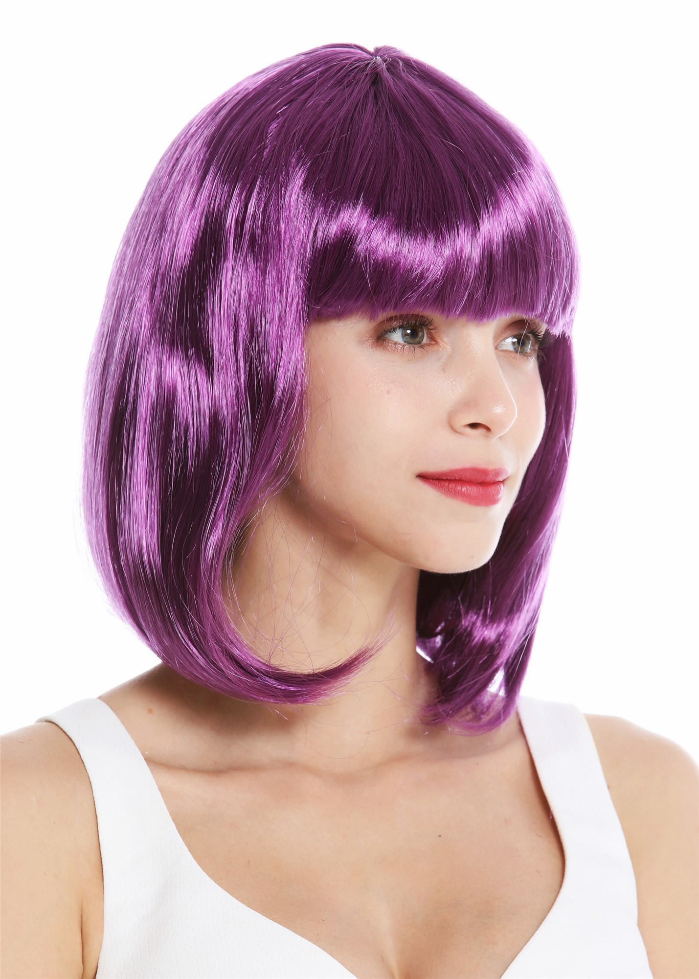 Lady Women's Wig Halloween Disco bob longbob shoulder length bangs purple 0073, front view, WIG ME UP: Your Perücken Online Shop Party Wig, Ladies, blue-purple, straight, short