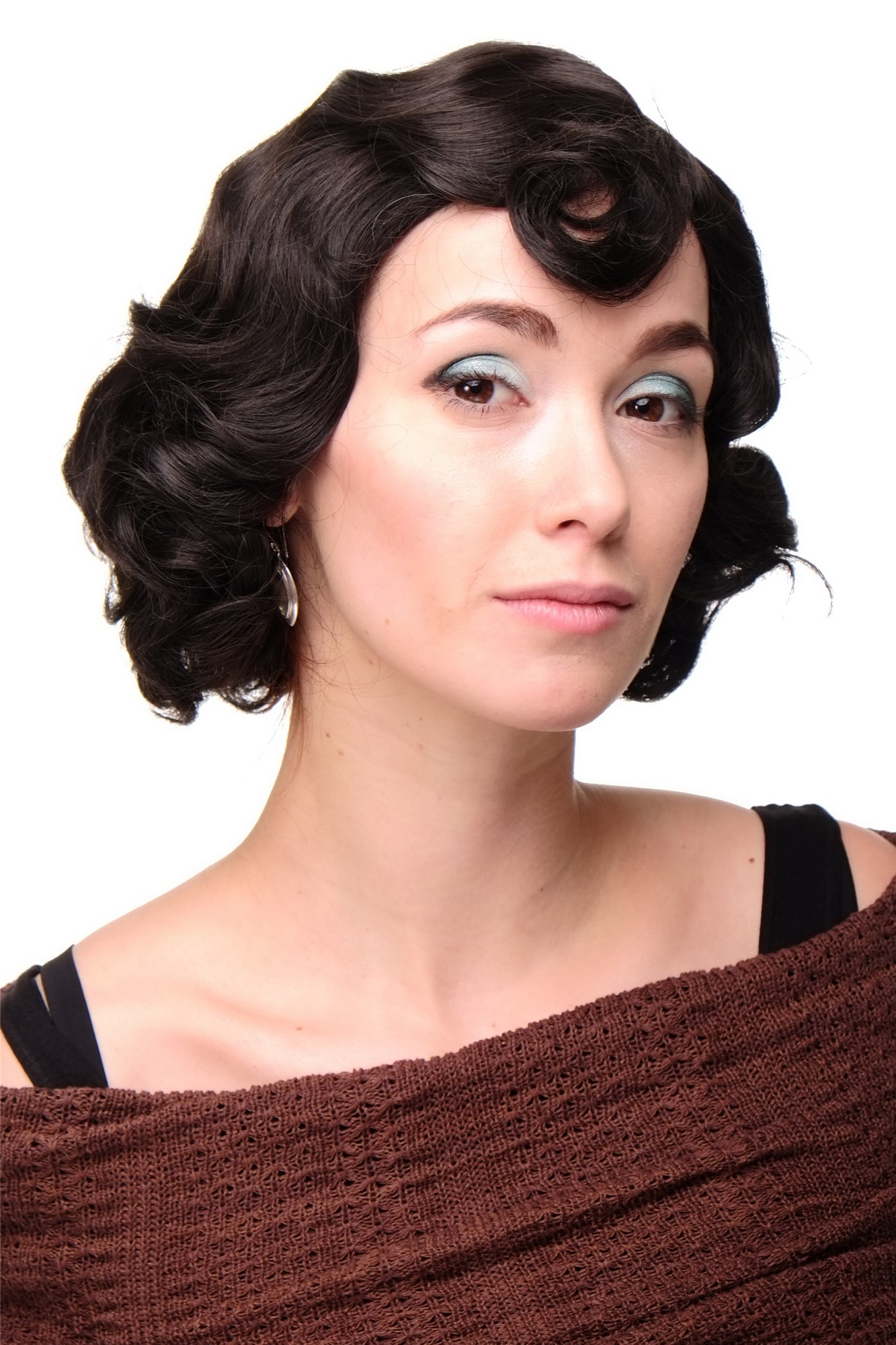 Lady  Wig Short Bob 20s 30s Twenties Movie Star Diva Charleston Swing Style Wave Dark Brown, view 3, WIG ME UP: Your Perücken Online Shop Quality Wigs, Ladies, dark brown, wavy, short