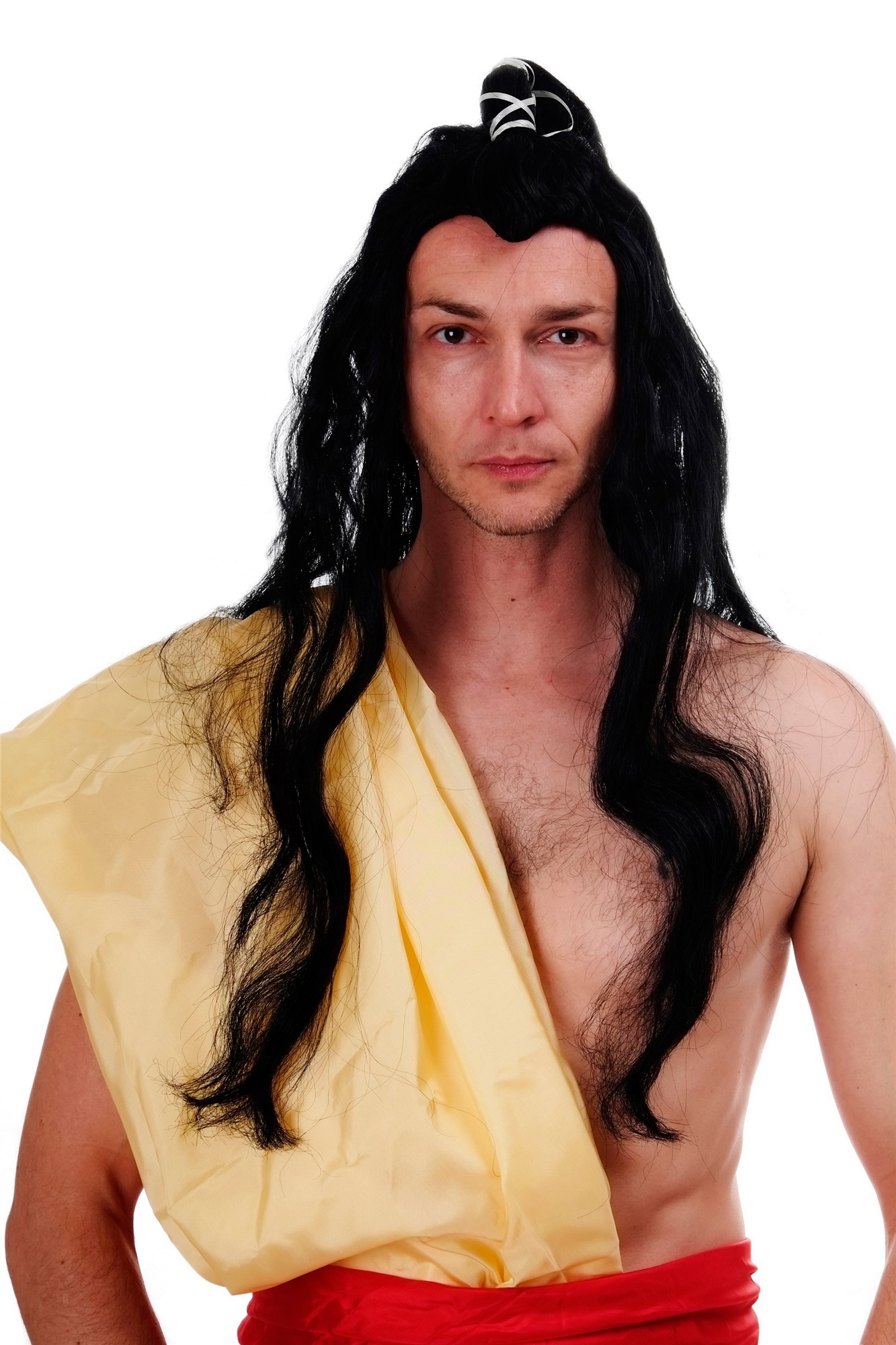 Party Wig Halloween Samurai Japan China Swordsman Kungfu Ronin Wang Yu 140, front view, WIG ME UP: Your Perücken Online Shop Party Wig, Men, Black, wavy, long