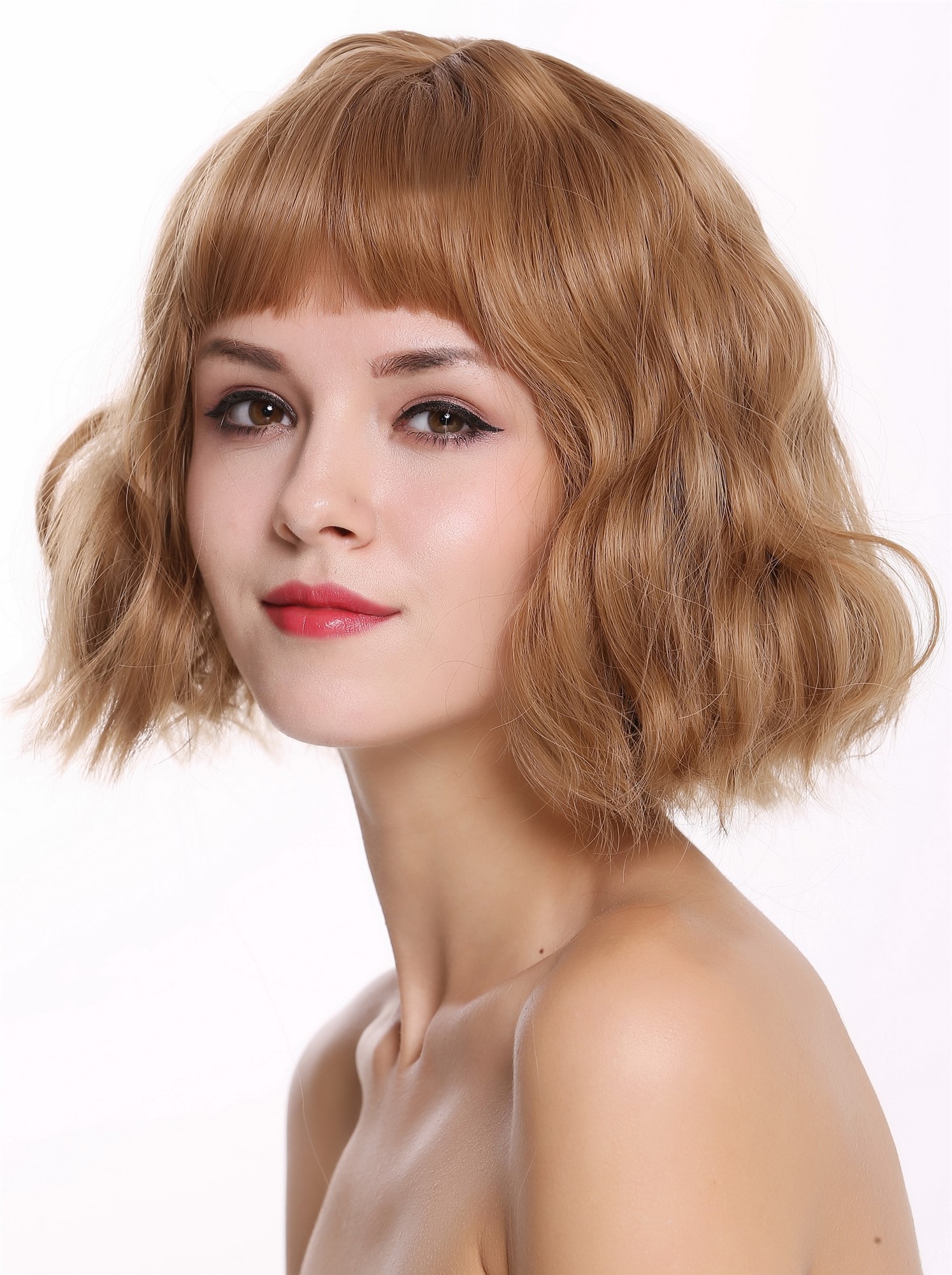 hochwertige Qualitätsperücken, Perücke kurz Pony Wellig Volumen Blond Gesträhnt DL-052-22/36, Ansicht 3, WIG ME UP: Ihr Perücken Online Shop wellige Tressen-Perücke mit Kopfhaut-Imitat Aschblond-Kupferblond-Mix kurze Haare für Damen
