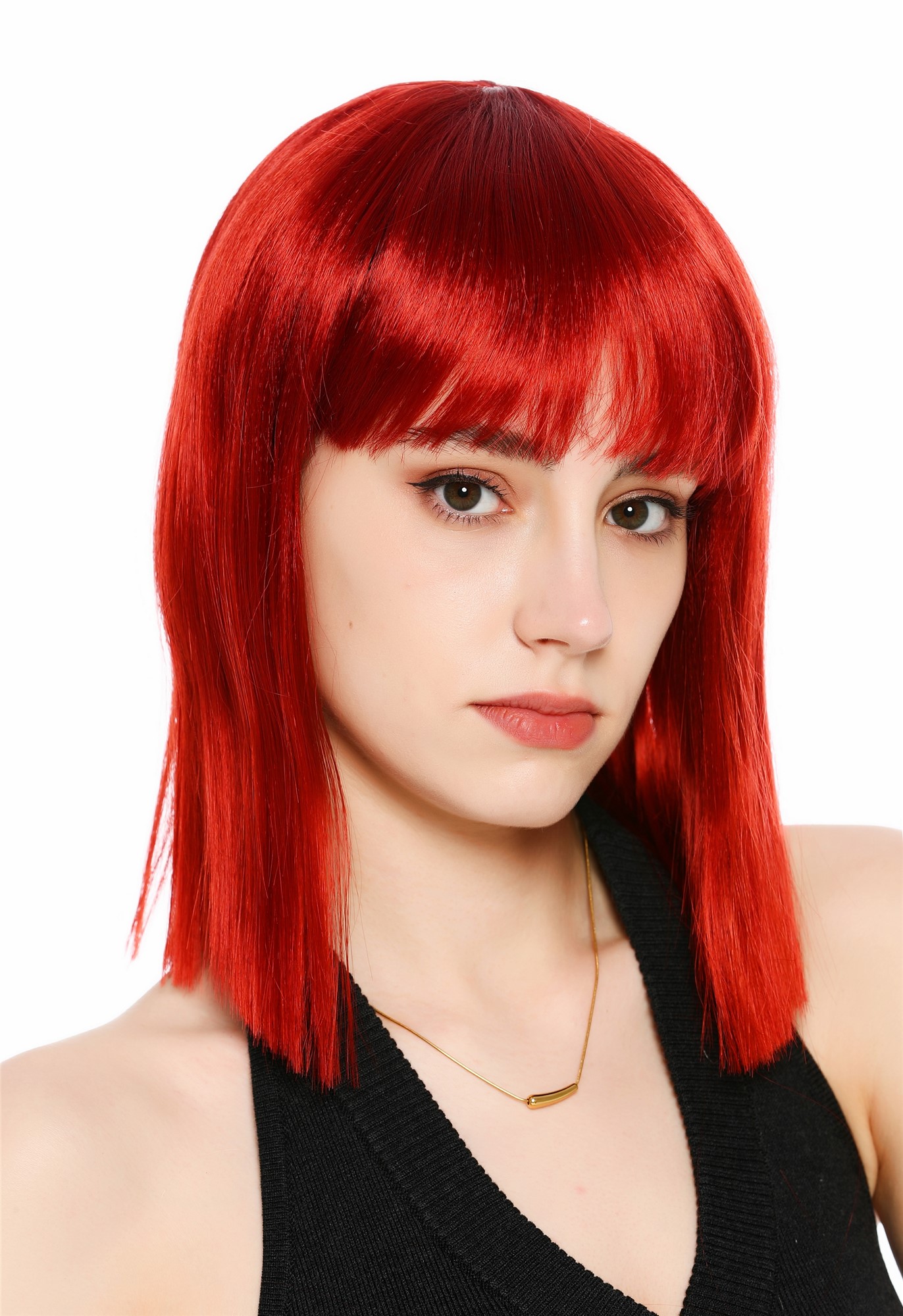 Perücke Damen Longbob glatt schulterlang Pony Clavi-Cut Rot Feuerrot VK-64-137