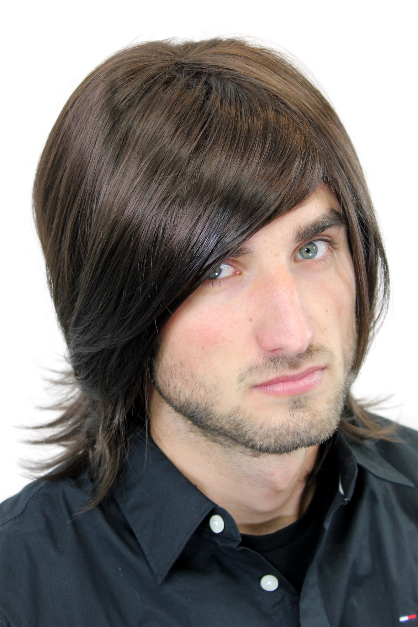 Men Gents Men Wig medium length parting Pop Star Look brown GFW893, view 4, WIG ME UP: Your Perücken Online Shop Quality Wigs, Men, Brown, straight, short