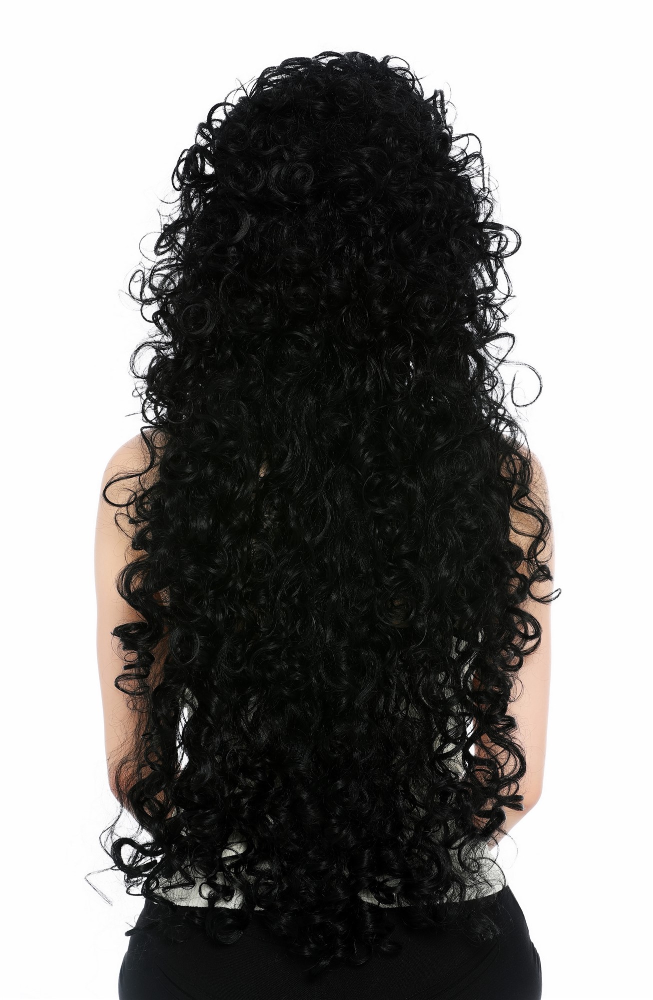 Perücke Damen sehr lang wild gelockt Locken Schwarz Tiefschwarz 80 cm VK-59-1