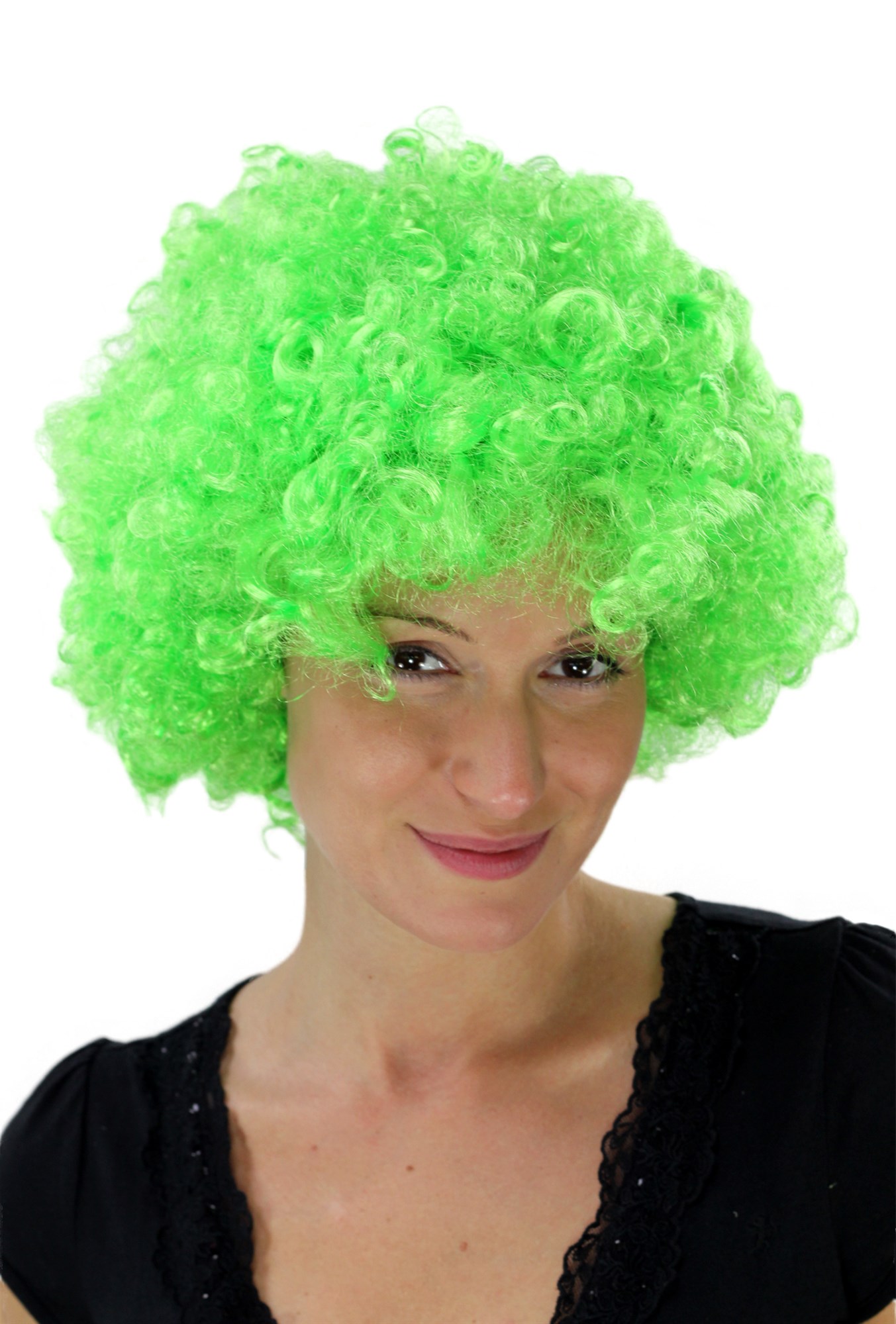 günstige Party Perücke, Afro Perücke 70er Jahre Party Neongrün Disco PW0011-PC15, Ansicht 2, WIG ME UP: Ihr Perücken Online Shop lockige Party Perücke Neongrün kurze Haare Unisex
