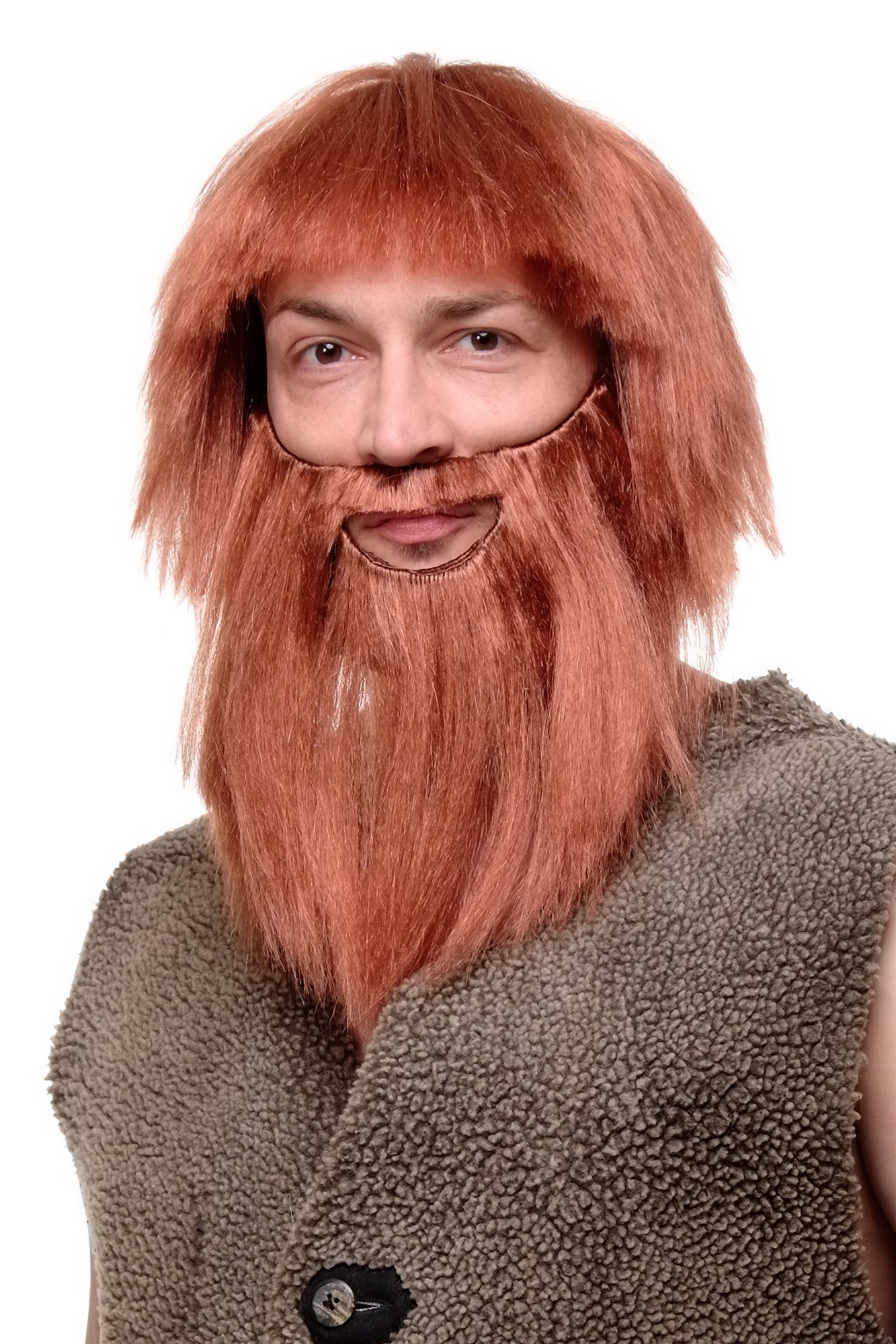 günstige Party Perücke, Perücke Bart Wikinger Barbar Modell: RJ007, Ansicht 2, WIG ME UP: Ihr Perücken Online Shop glatte Party Perücke Mittel-Kupferrot schulterlange Haare für Herren