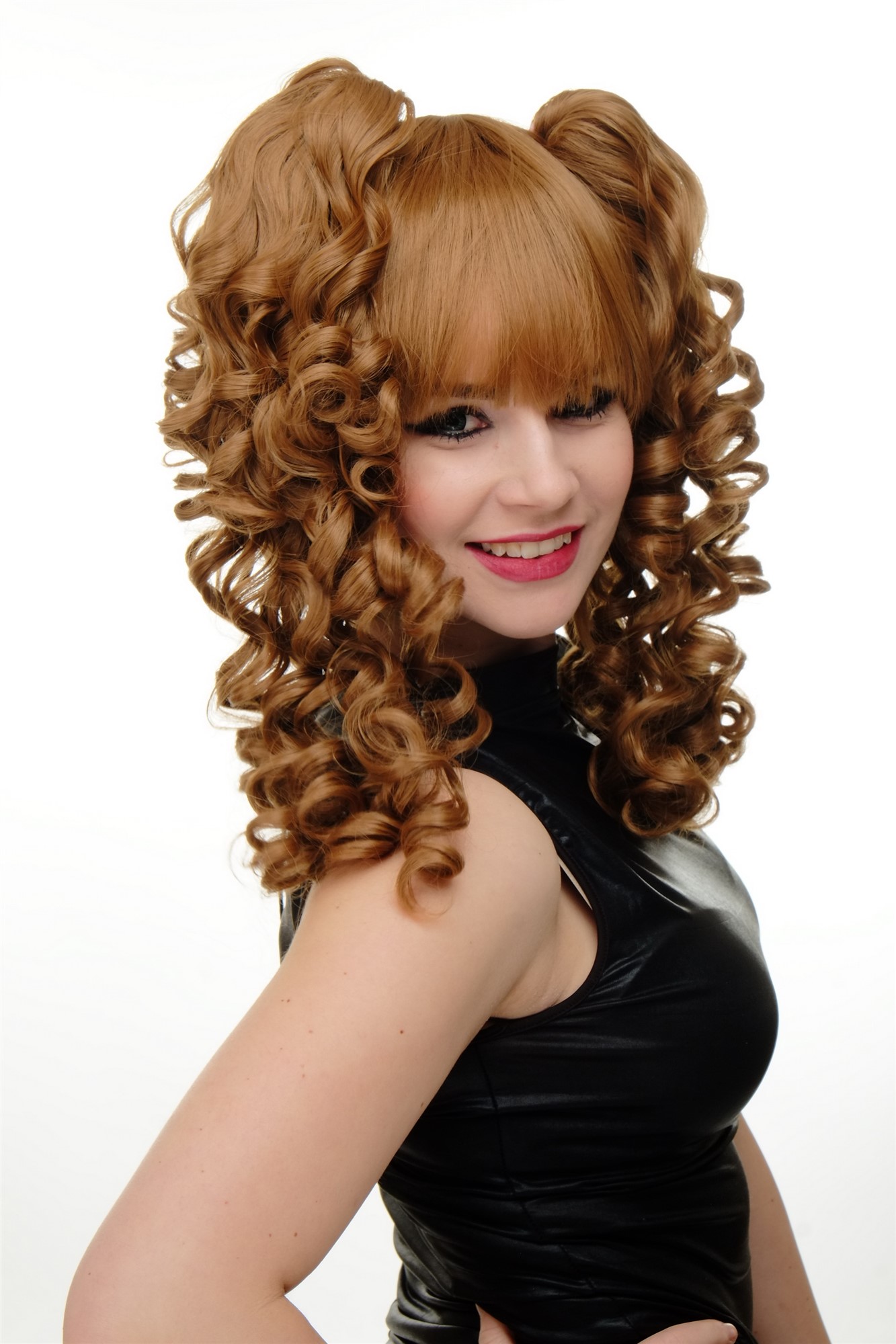 hochwertige Qualitätsperücken, Perücke Cosplay kurz Zöpfe Spirallocken Kupfer-Blond YZF-7080+A-27, Ansicht 3, WIG ME UP: Ihr Perücken Online Shop lockige Tressen-Perücke mit Kopfhaut-Imitat Erdbeerblond schulterlange Haare für Damen