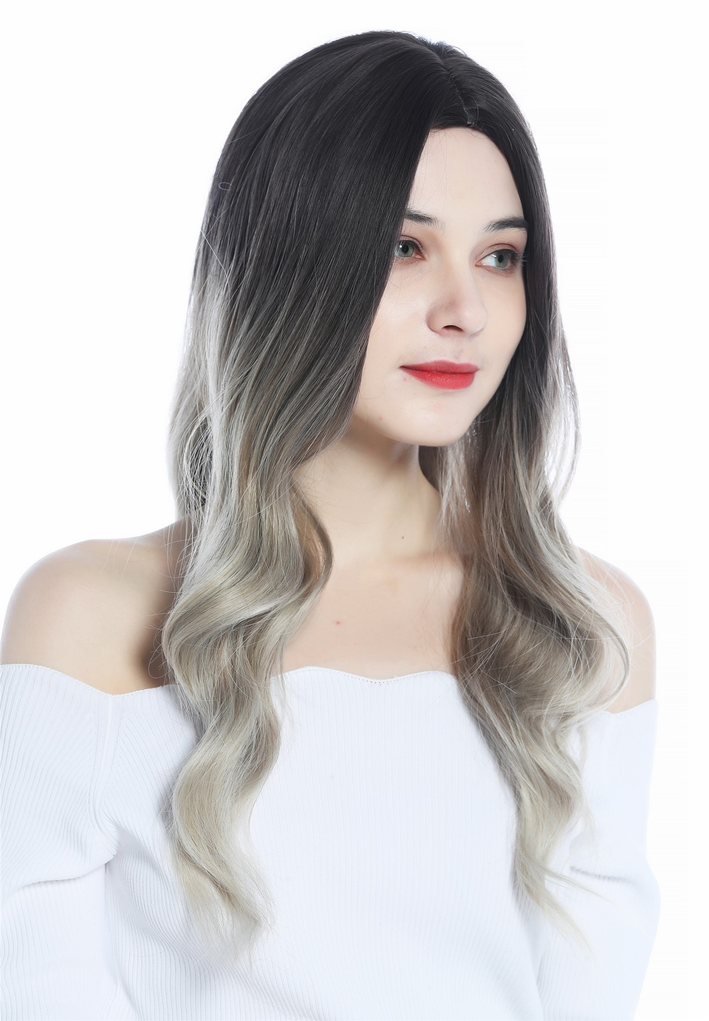 hochwertige Qualitätsperücken, Perücke lang wellig Ombre Braun Blond Balayage Highlights LC179-5-R10T85/88A, Ansicht 5, WIG ME UP: Ihr Perücken Online Shop wellige Tressen-Perücke mit Kopfhaut-Imitat Mittelbraun-Vanilleblond-Verlauf lange Haare für Damen