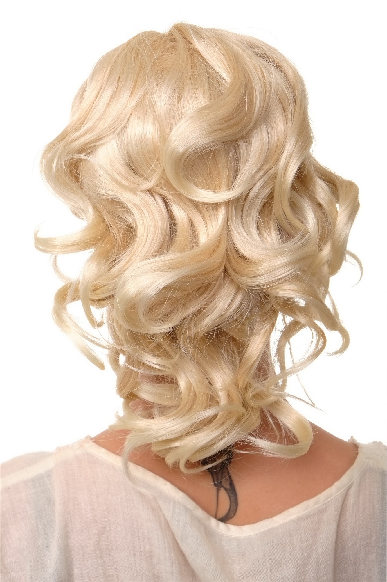hochwertiges Haarteil gewellt halblang 35 cm 1 Kamm + Gummizug Blond-Mix Modell: JL-3023, Ansicht 2, WIG ME UP: Ihr Perücken Online Shop welliges Zopf-Haarteil Blond-Mix 35 cm lang