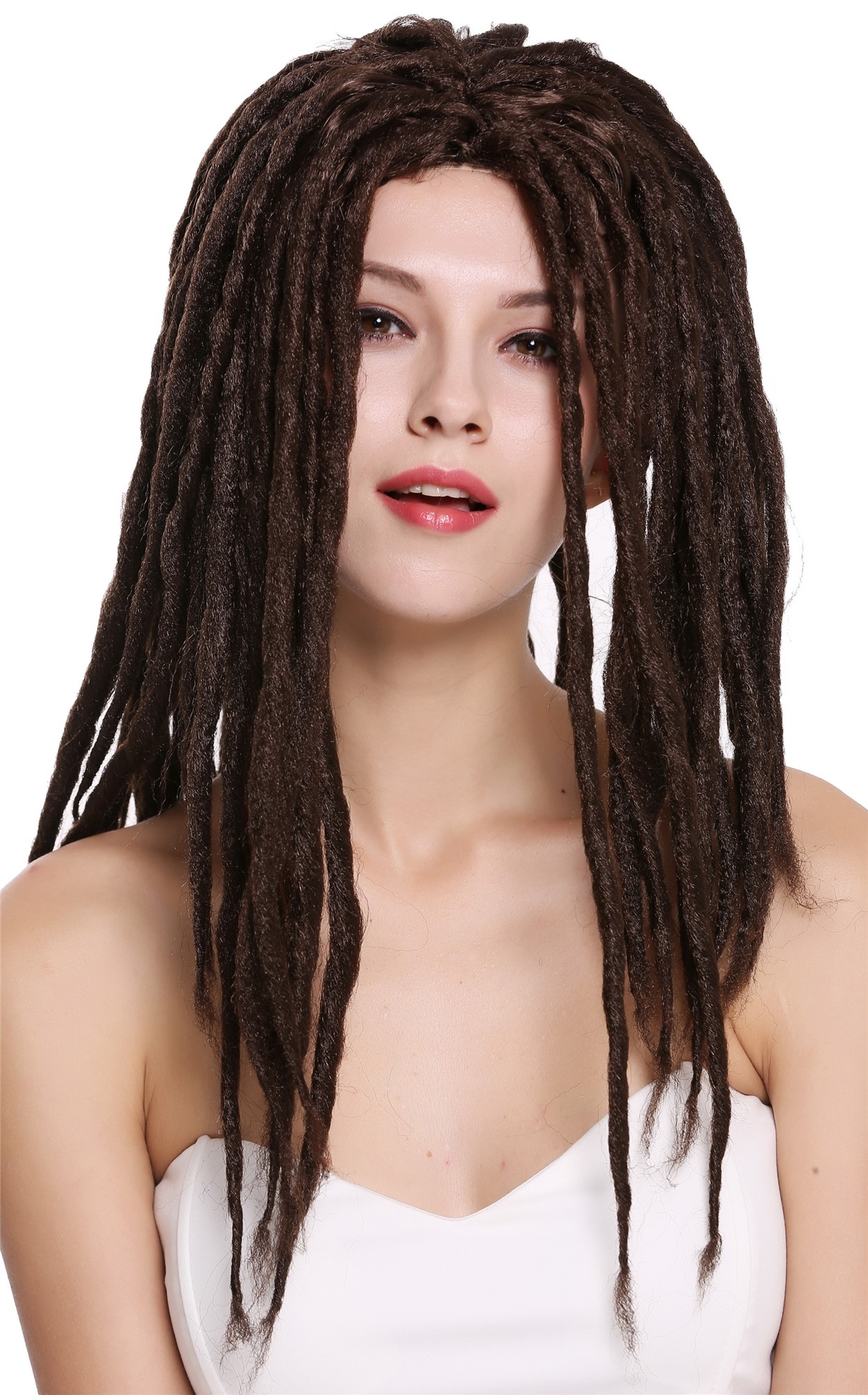 günstige Party Perücke, Perücke Dreadlocks Rasta Dreads Braun 90674-ZA4, Ansicht 2, WIG ME UP: Ihr Perücken Online Shop lockige Party Perücke Braun schulterlange Haare Unisex