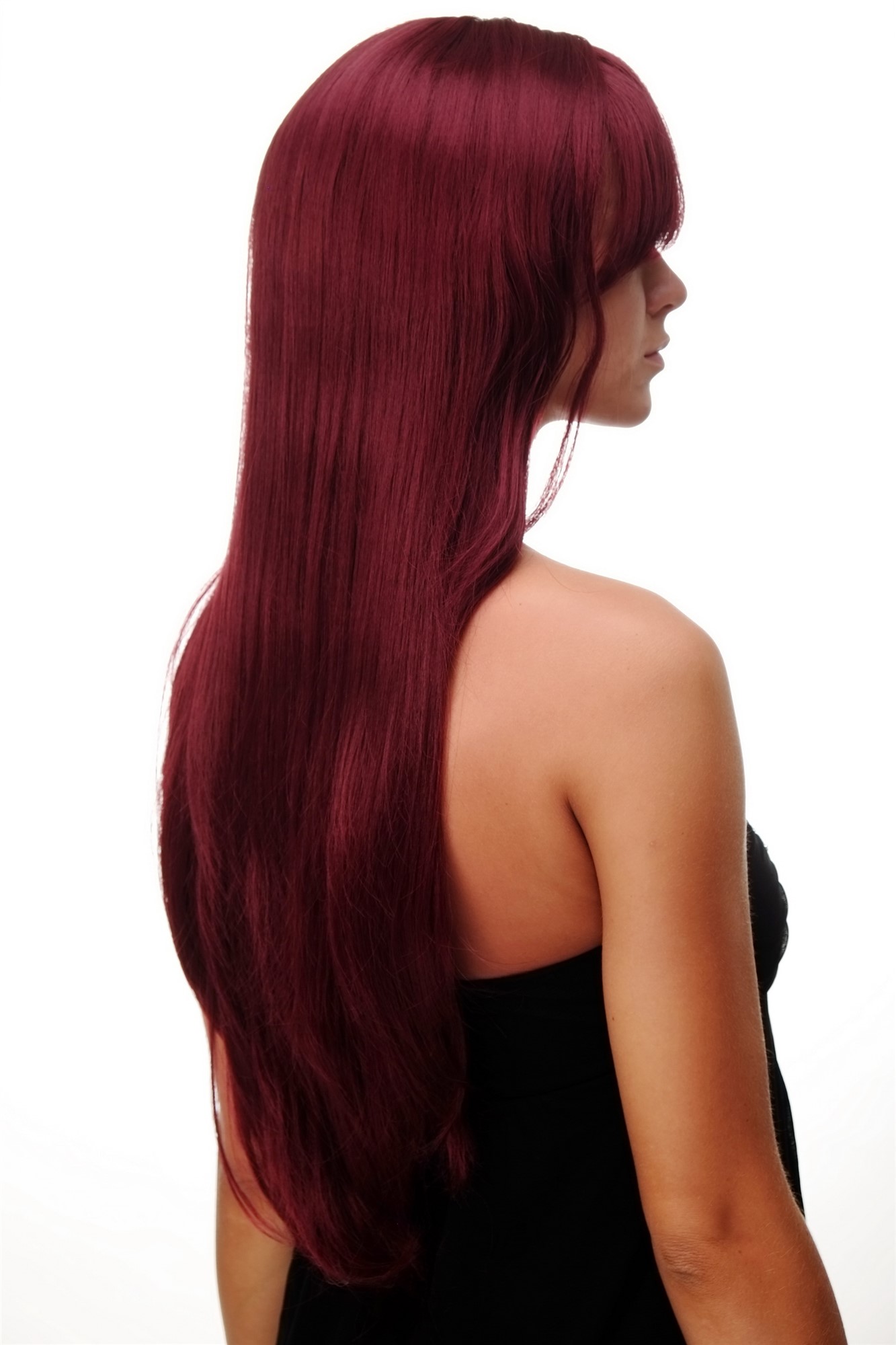Lady women wig very long fringe part to side straight garnet aubergine red 3111, view 2, WIG ME UP: Your Perücken Online Shop Quality Wigs, Ladies, Red, straight, long