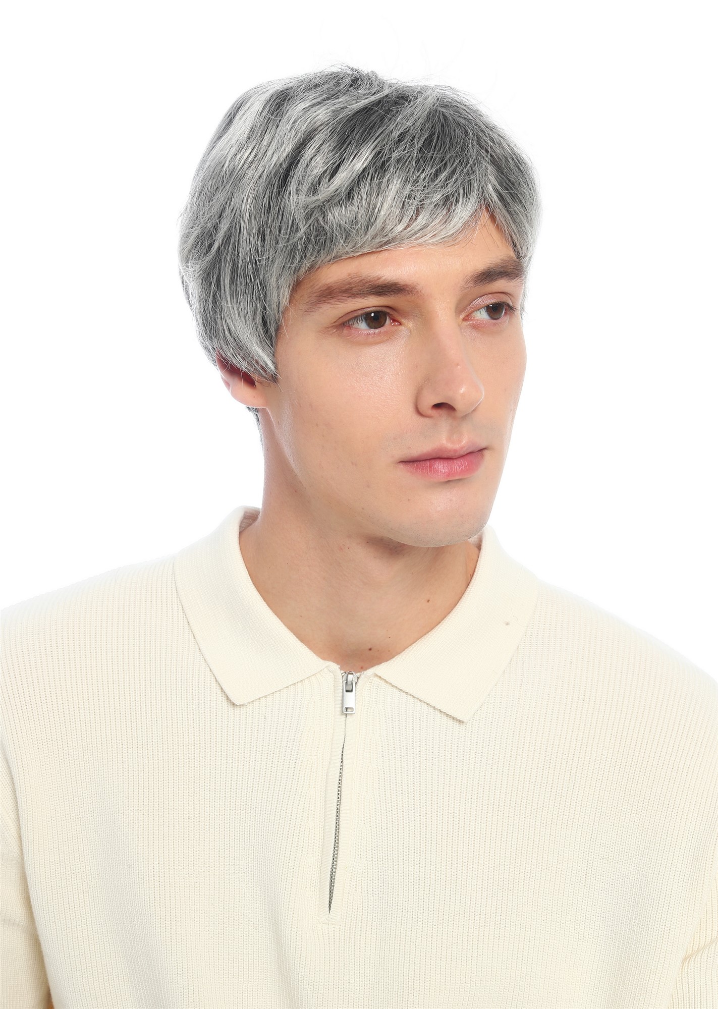 Perücke Damen Herren unisex kurz leicht gewellt dunkelgrau grau meliert VK-66-4T60