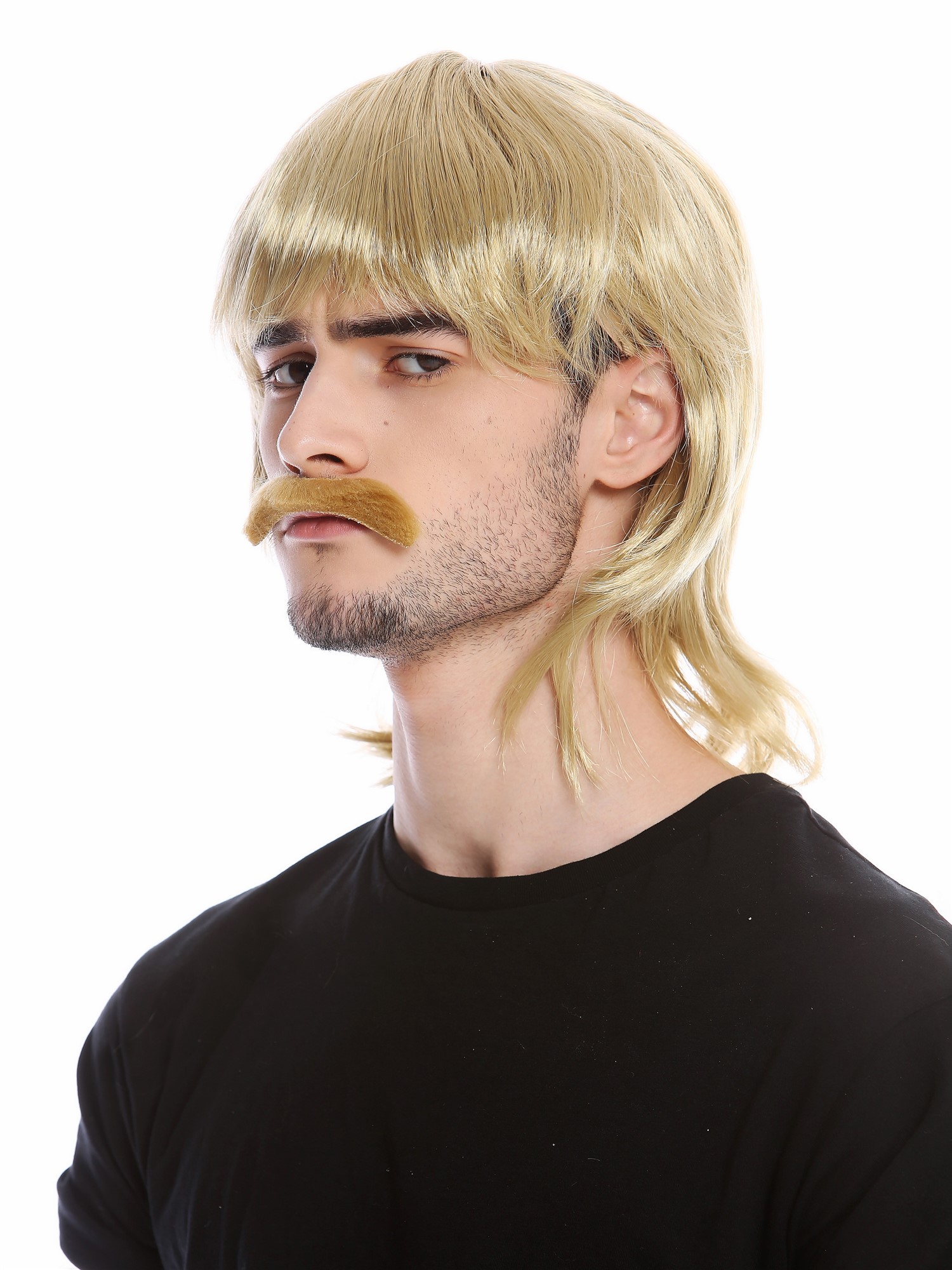 günstige Party Perücke, Perücke Bart Set 70er Jahre Bulle Blond 91105-ZA89, Ansicht 2, WIG ME UP: Ihr Perücken Online Shop glatte Party Perücke Blond schulterlange Haare für Herren