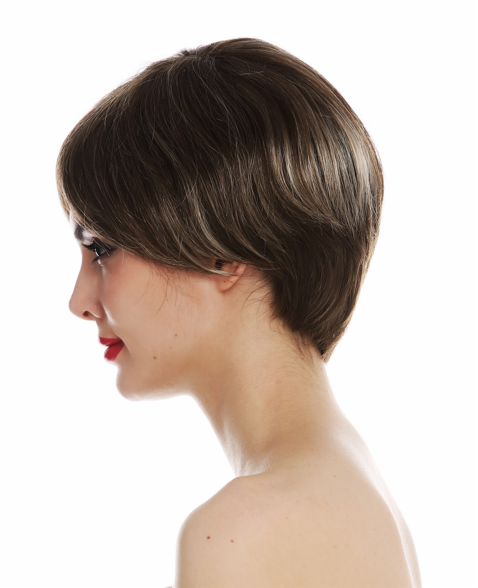 hochwertige Qualitätsperücken, Perücke Monofilament kurz glatt Braun Blond gesträhnt CST-MT-12/26, Ansicht 4, WIG ME UP: Ihr Perücken Online Shop glatte Tressen-Perücke mit Teil-Mono Scheitel Braun-Blond-Mix kurze Haare für Unisex