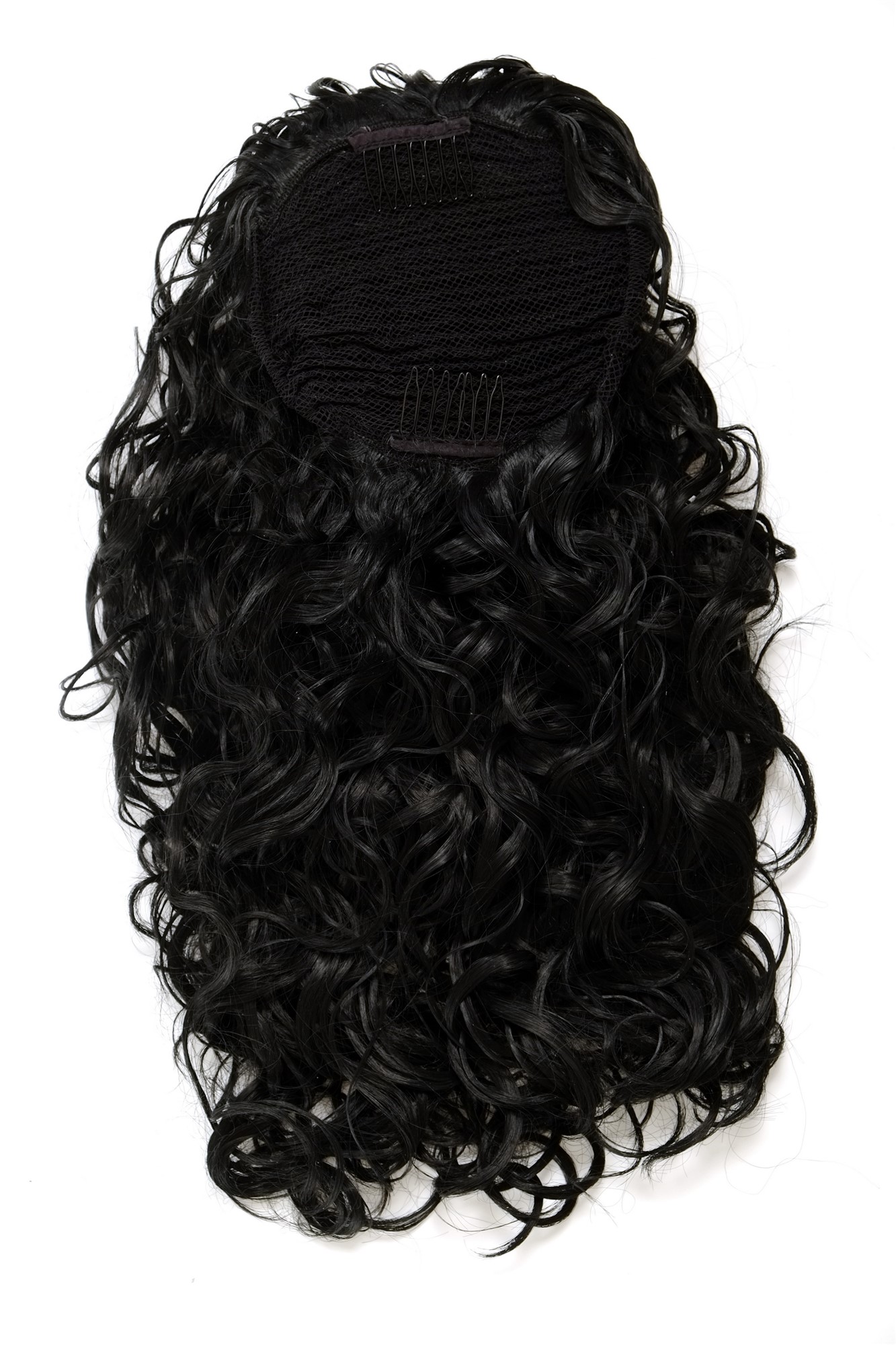 hochwertiges Haarteil 2 Klammern & Gummizug super Volumen Locken schwarz NC002-1, Ansicht 2, WIG ME UP: Ihr Perücken Online Shop lockiges Zopf-Haarteil Schwarz 45 cm lang