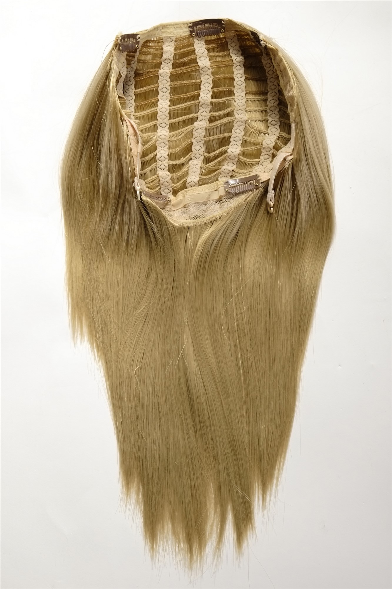 Clip-in Haarteil mit 5 Klammern glatte lange Haare Hell-Goldblond HD1401-16F, Ansicht 3, WIG ME UP: Ihr Perücken Online Shop glatte Halbperücke Helles Goldblond 50 cm lang