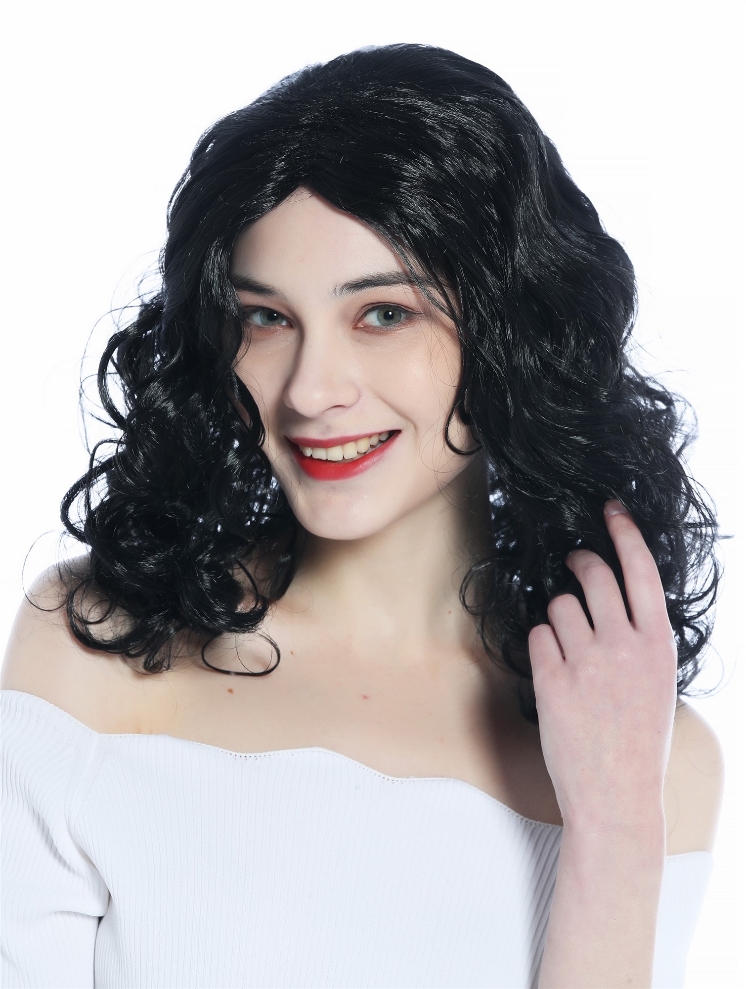 Women's Wig Halloween Carnival long curls curled middle-parting black 210151, view 2, WIG ME UP: Your Perücken Online Shop Party Wig, Ladies, Black, curled, long