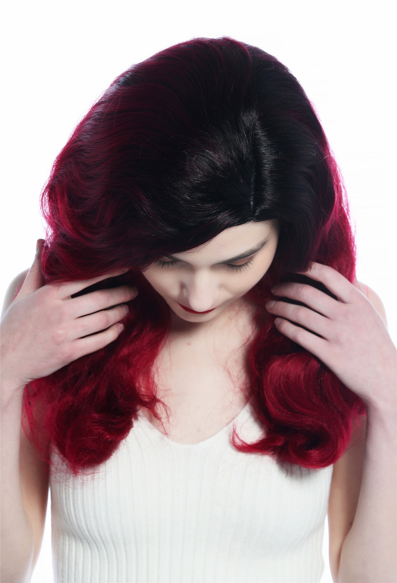 Lady wig long parting opulently waved wavy diva 30's 40's ombre black red DW3340, view 5, WIG ME UP: Your Perücken Online Shop Quality Wigs, Ladies, black-fire red gradient, wavy, long