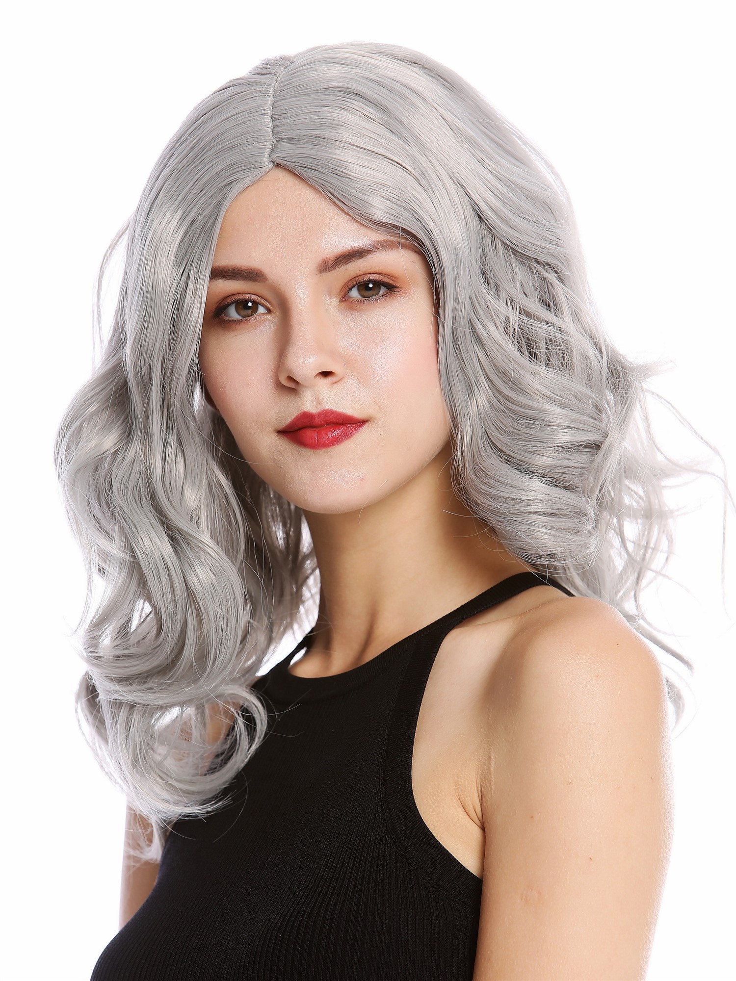 Lady party wig long wavy middle-parting light silvery gray grey Halloween 90831, view 3, WIG ME UP: Your Perücken Online Shop Party Wig, Ladies, Grey, wavy, long