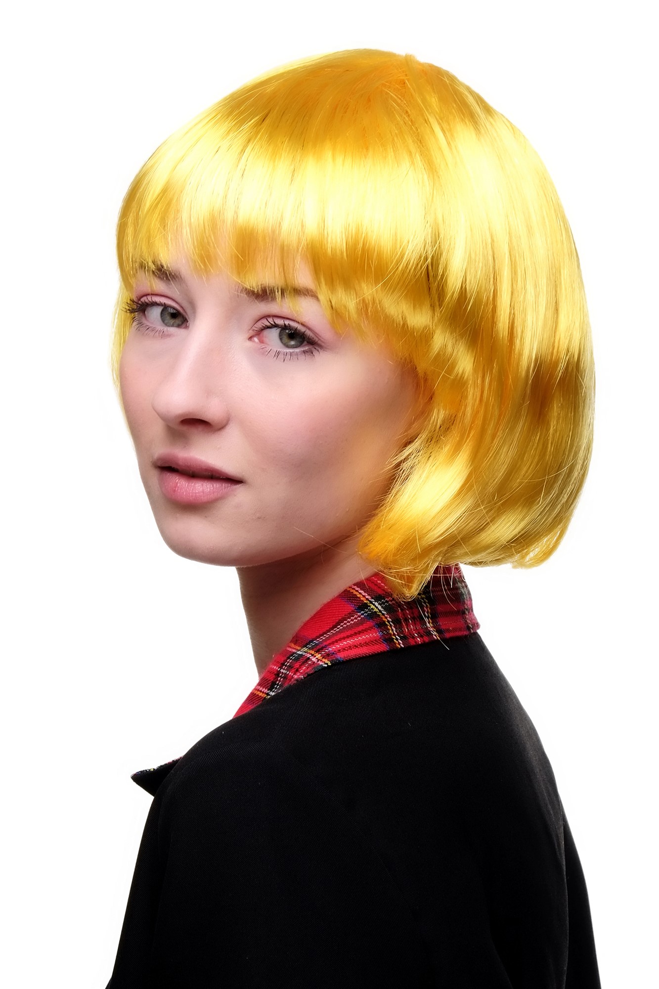 Party Halloween Disco lady women wig Bob fringe bangs short sexy yellow PW0114, front view, WIG ME UP: Your Perücken Online Shop Party Wig, Ladies, Yellow, straight, short