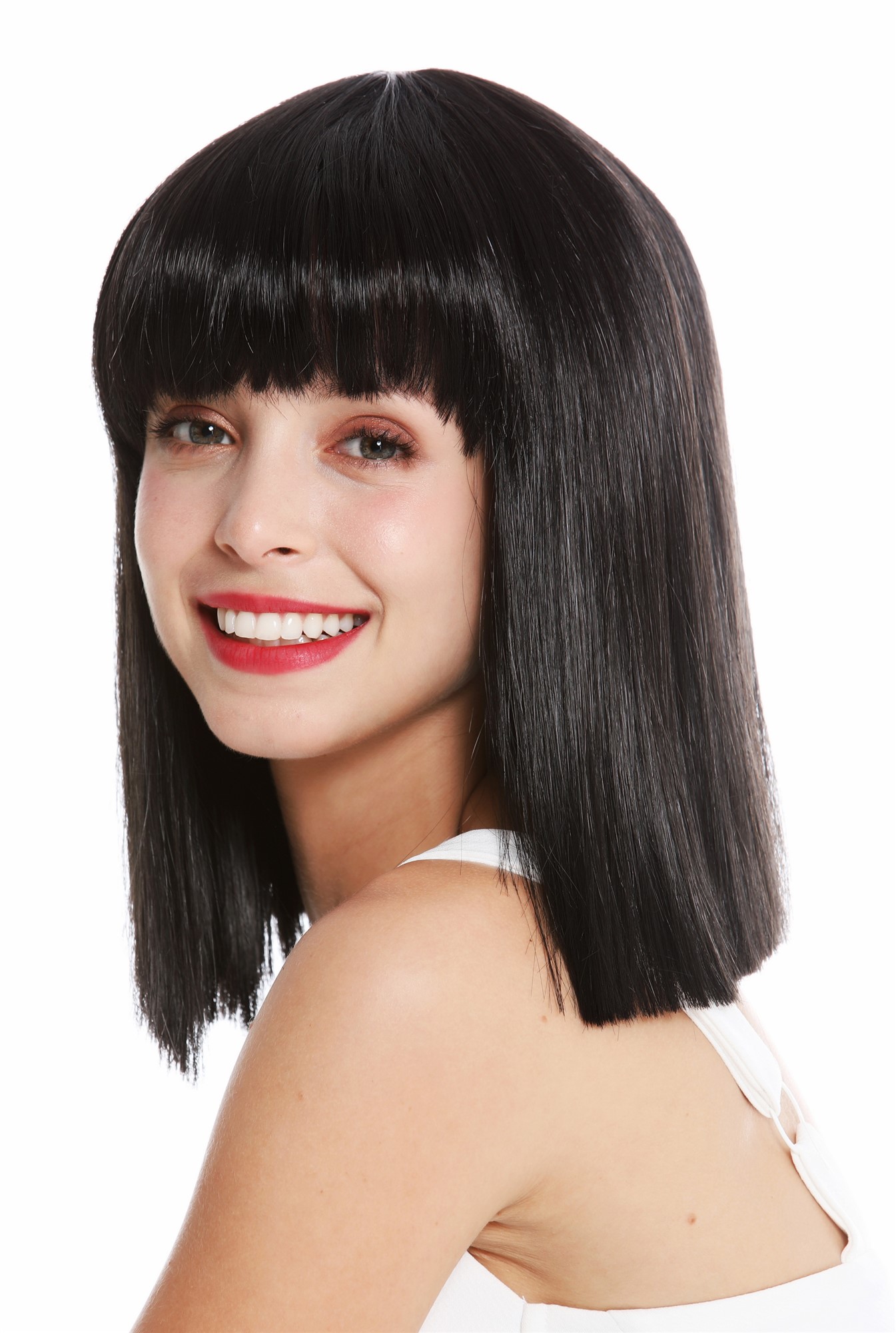 Women's wig short shoulder length long bob sleek Cleopatra fringe black VK-10, view 3, WIG ME UP: Your Perücken Online Shop Quality Wigs, Ladies, black-brown, straight, shoulder-length