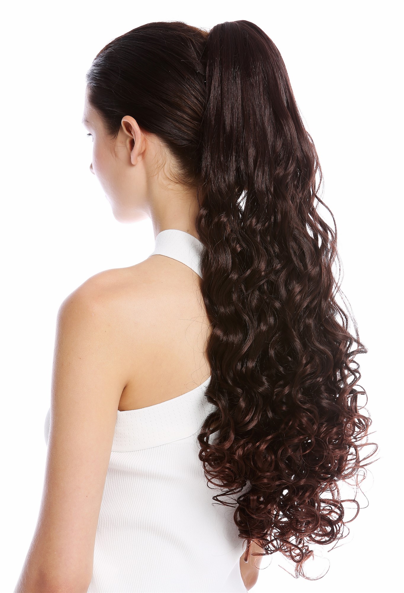 Ponytail Hairpiece very long curled curls curly mahogany bown mix 23" N440, front view, WIG ME UP: Your Perücken Online Shop Ponytails, brown mix, curled, long