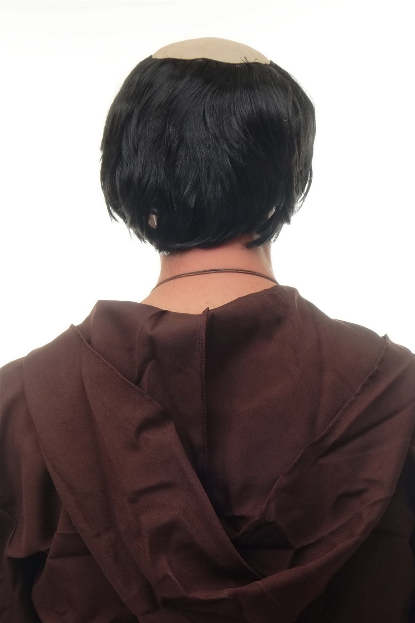 günstige Party Perücke, Perücke Mönch Tonsur Halbglatze Schwarz 90776-ZA103, Ansicht 3, WIG ME UP: Ihr Perücken Online Shop glatte Party Perücke Schwarz kurze Haare für Herren