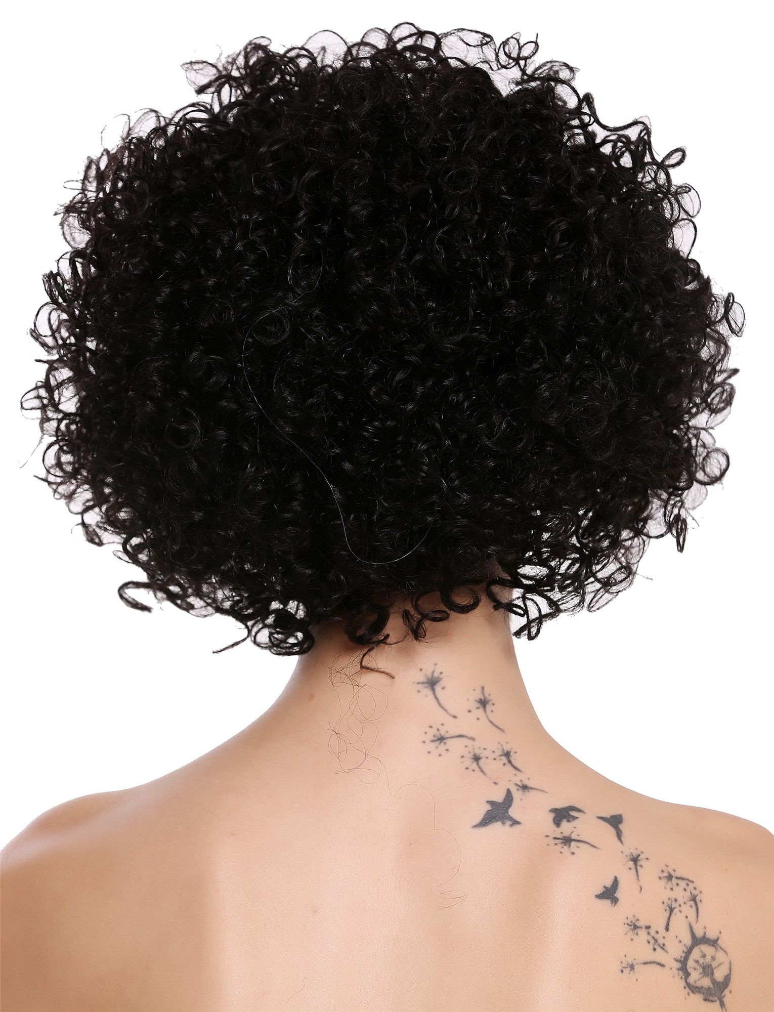 hochwertige Qualitätsperücken, Echthaar Perücke kraus gelockt Volumen Schwarz Afro UR-017-HH-1B, Ansicht 4, WIG ME UP: Ihr Perücken Online Shop lockige Tressen-Perücke 100% Echthaar Samtschwarz kurze Haare für Damen