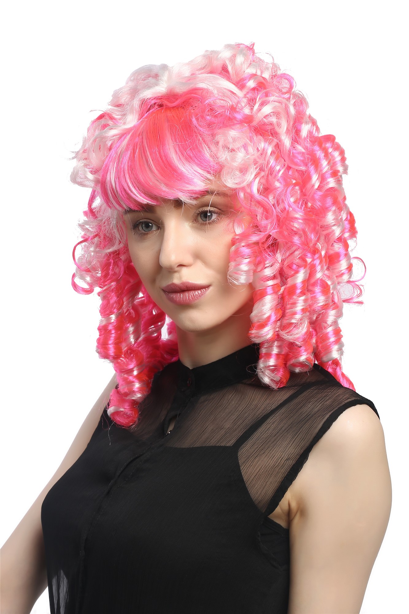 günstige Party Perücke, Perücke Spirallocken Barock Lolita Pink Weiß 91044-ZAC5-ZA62, Ansicht 2, WIG ME UP: Ihr Perücken Online Shop lockige Party Perücke Rosa,Weiß schulterlange Haare für Damen