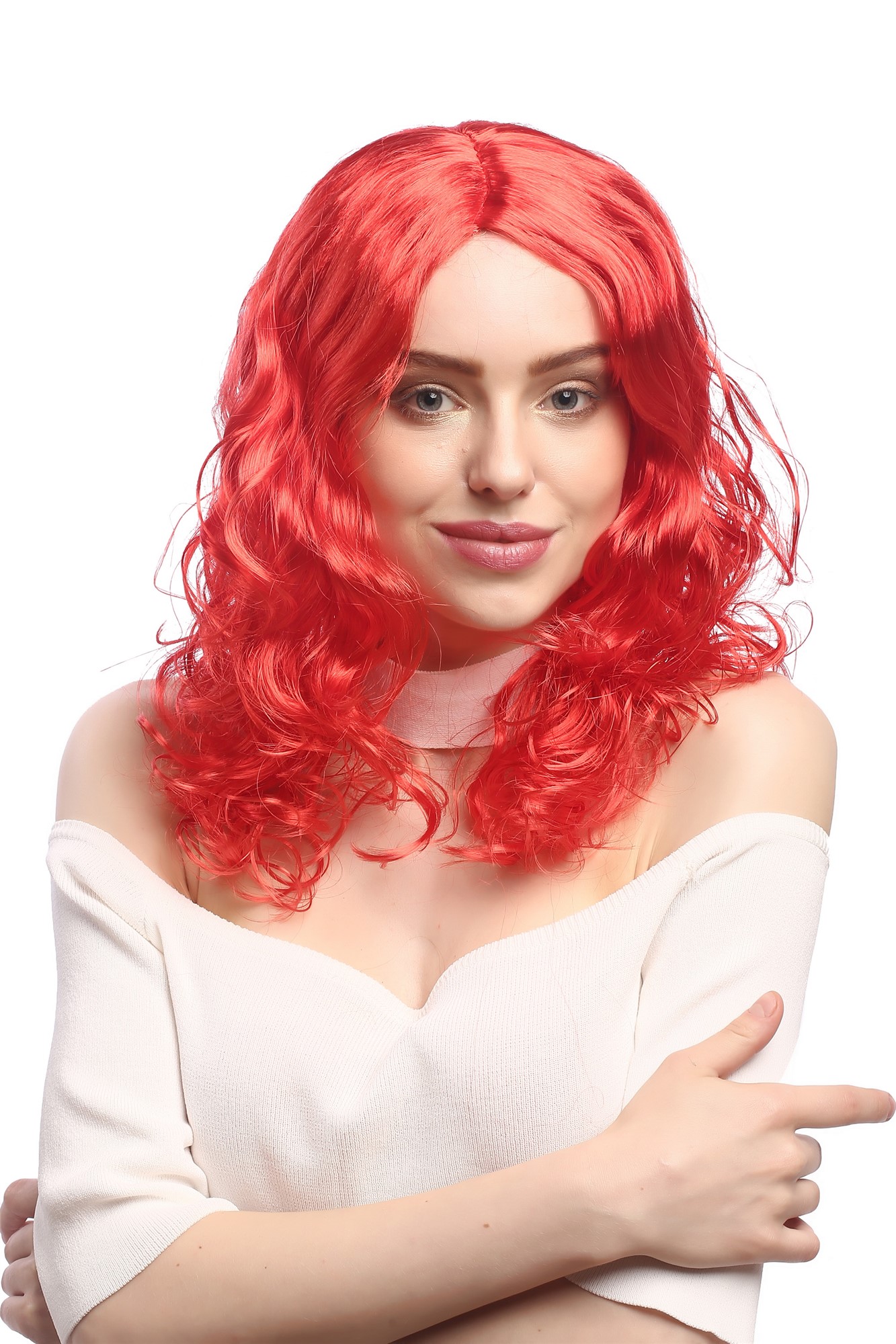 günstige Party Perücke, Perücke Volumen Locken Mittelscheitel Rot XR-010-PC13, Ansicht 4, WIG ME UP: Ihr Perücken Online Shop lockige Party Perücke Knallrot lange Haare für Damen