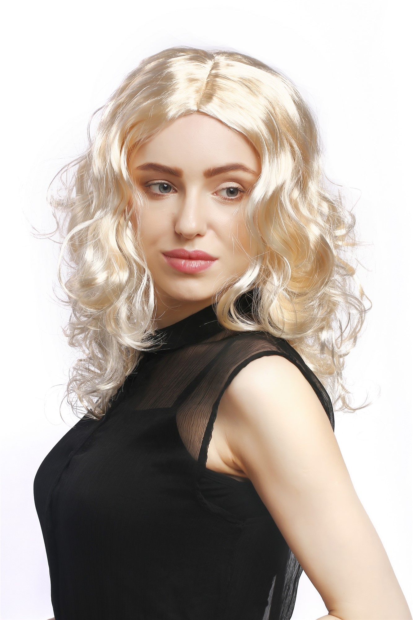 günstige Party Perücke, Perücke Volumen Locken Mittelscheitel Blond XR-010-P88, Vorderansicht, WIG ME UP: Ihr Perücken Online Shop lockige Party Perücke Lichtblond lange Haare für Damen