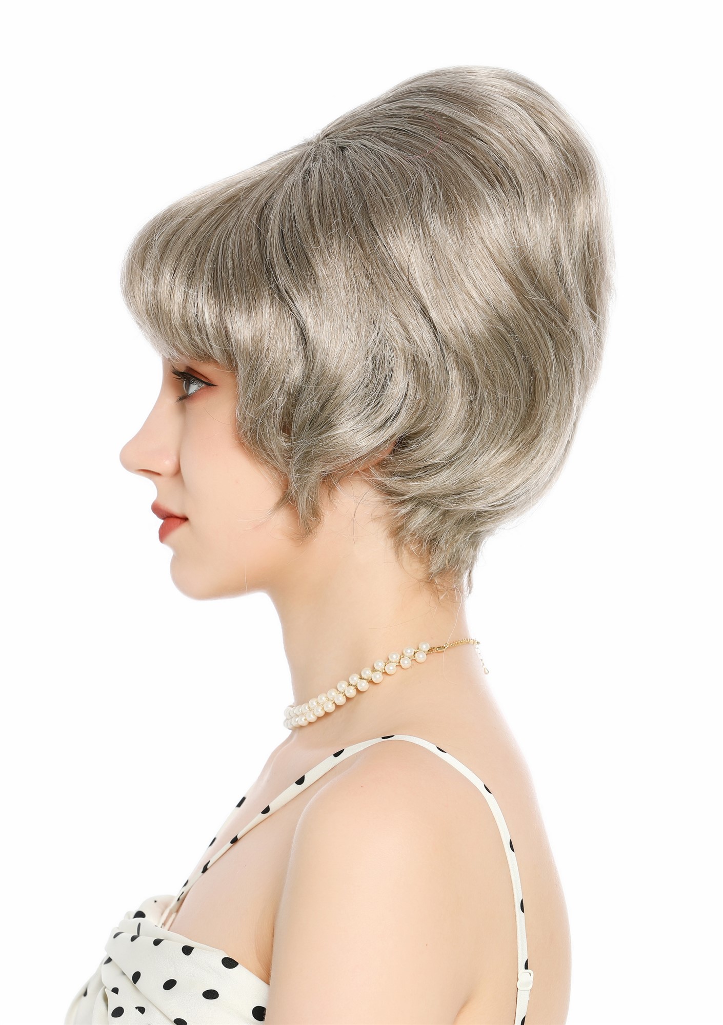 Perücke Damen Retro 50er 60er Beehive hochtoupiert kurz Pony Grau Blond Mix VK-65-1175