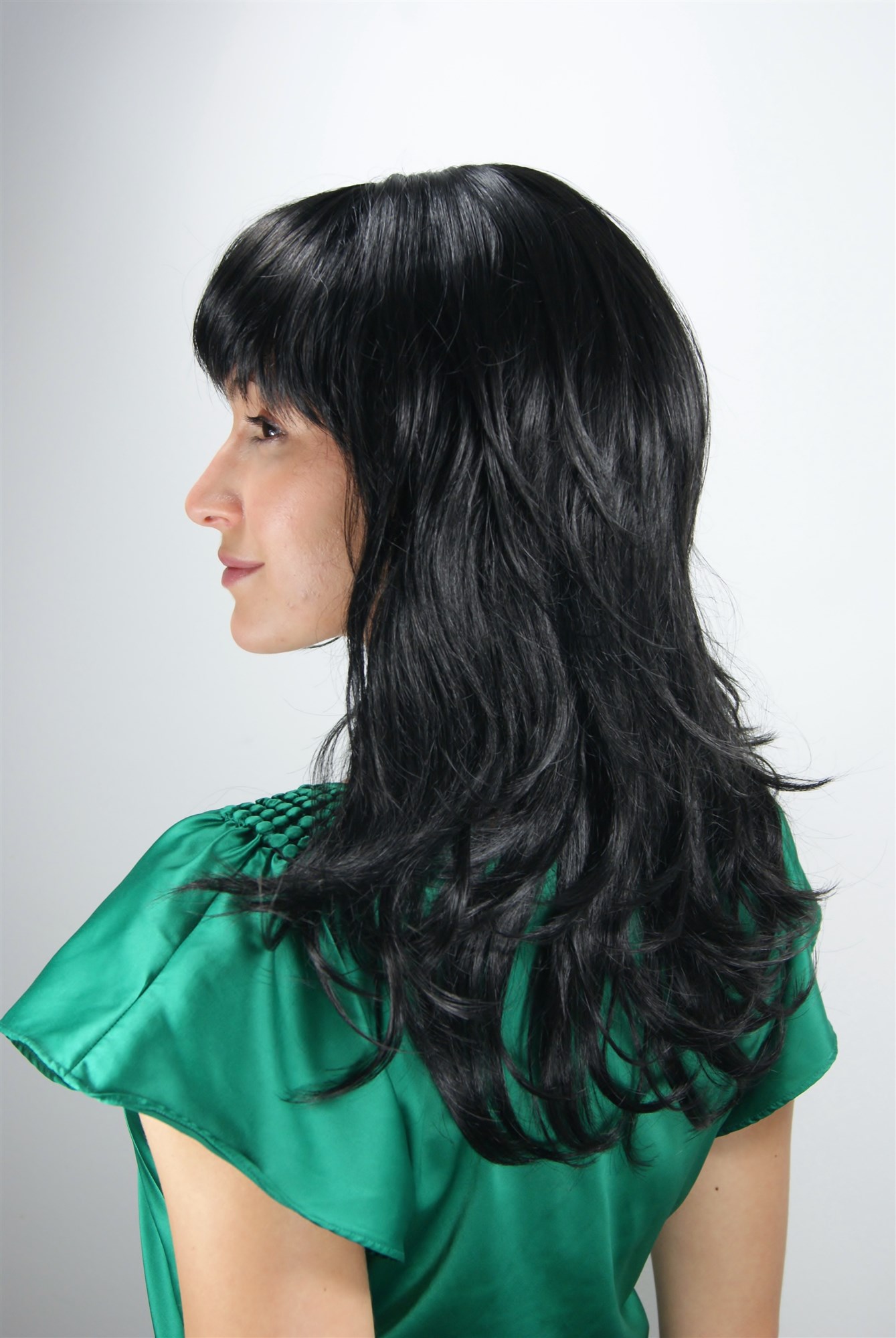 Lady women wig fringe straight layered cut black medium length 50 cm 1548, view 4, WIG ME UP: Your Perücken Online Shop Quality Wigs, Ladies, velvet black, wavy, long