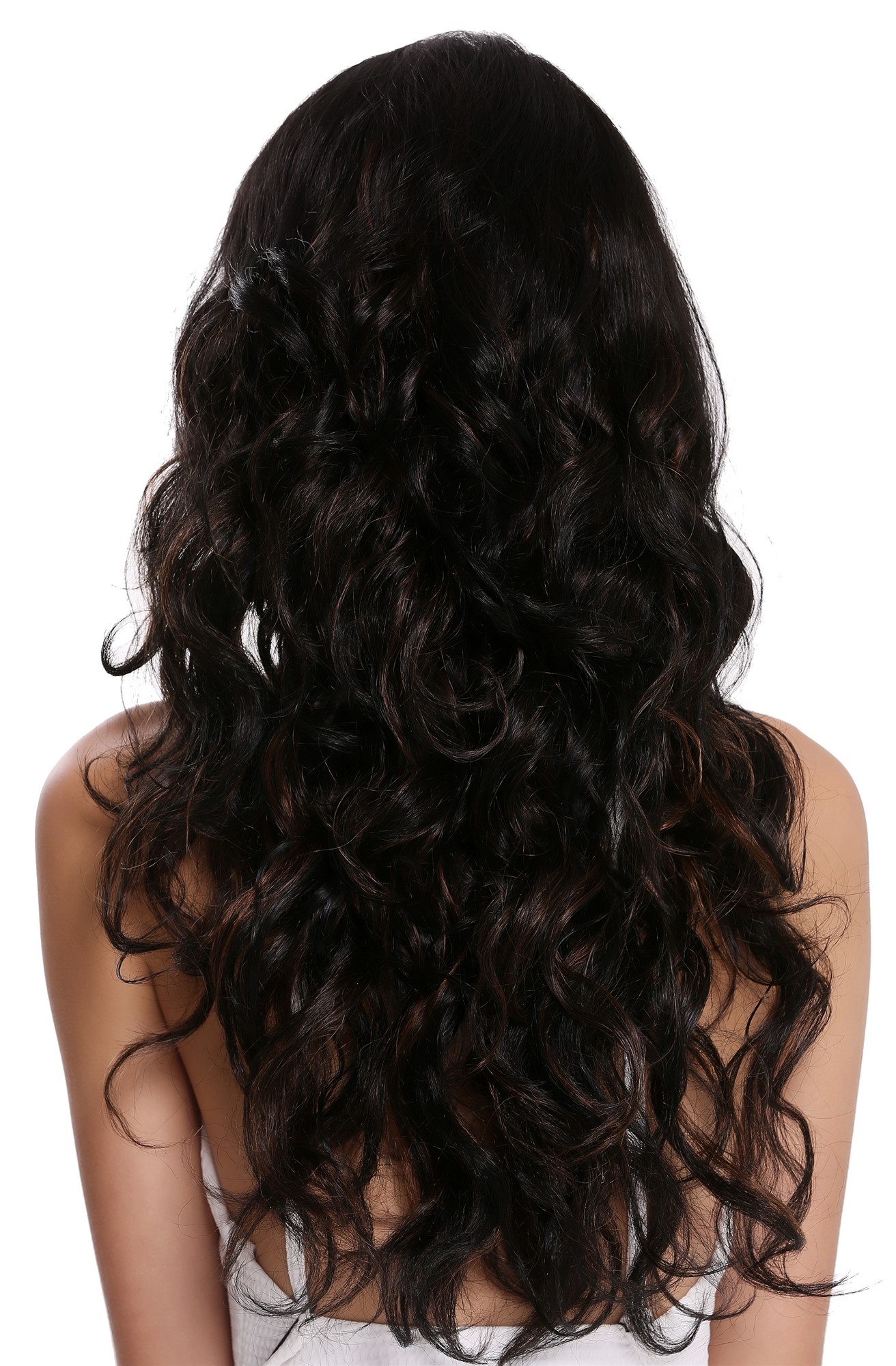 Lady wig long curly black copper-brown highlights lace front monofilament RCP803, view 3, WIG ME UP: Your Perücken Online Shop Quality Wigs, Ladies, velvet black-copper brown mix, curled, long