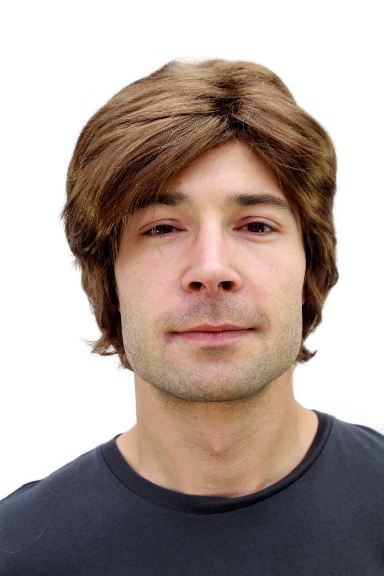 günstige Party Perücke, Männer-Perücke braun Seitenscheitel kurz Herren PW0174-P6, Vorderansicht, WIG ME UP: Ihr Perücken Online Shop glatte Party Perücke Braun kurze Haare Unisex