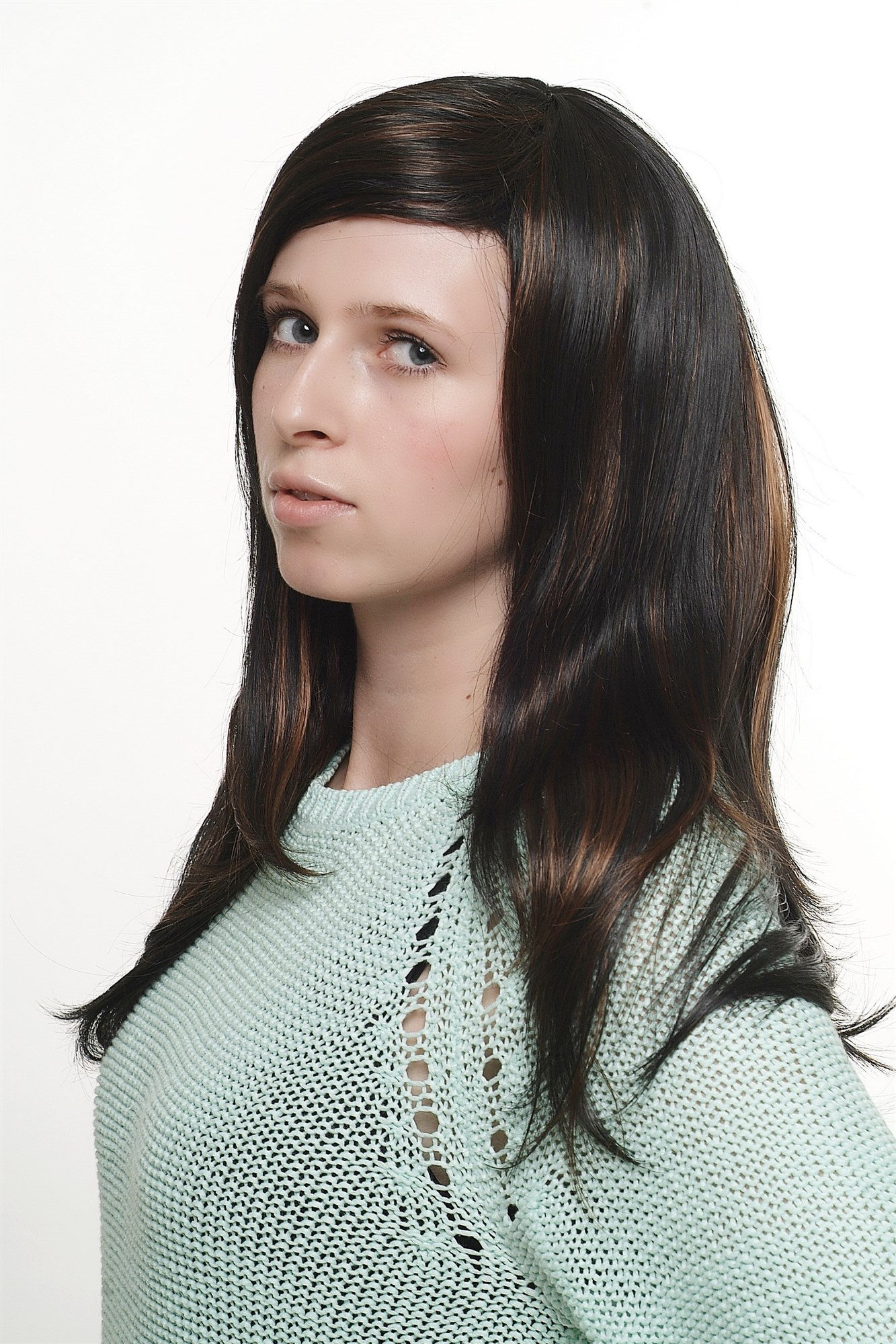 Lady  Wig long mixed dark brown with reddish light brown straight with slight wave, view 2, WIG ME UP: Your Perücken Online Shop Quality Wigs, Ladies, black-brown-copper brown, straight, long