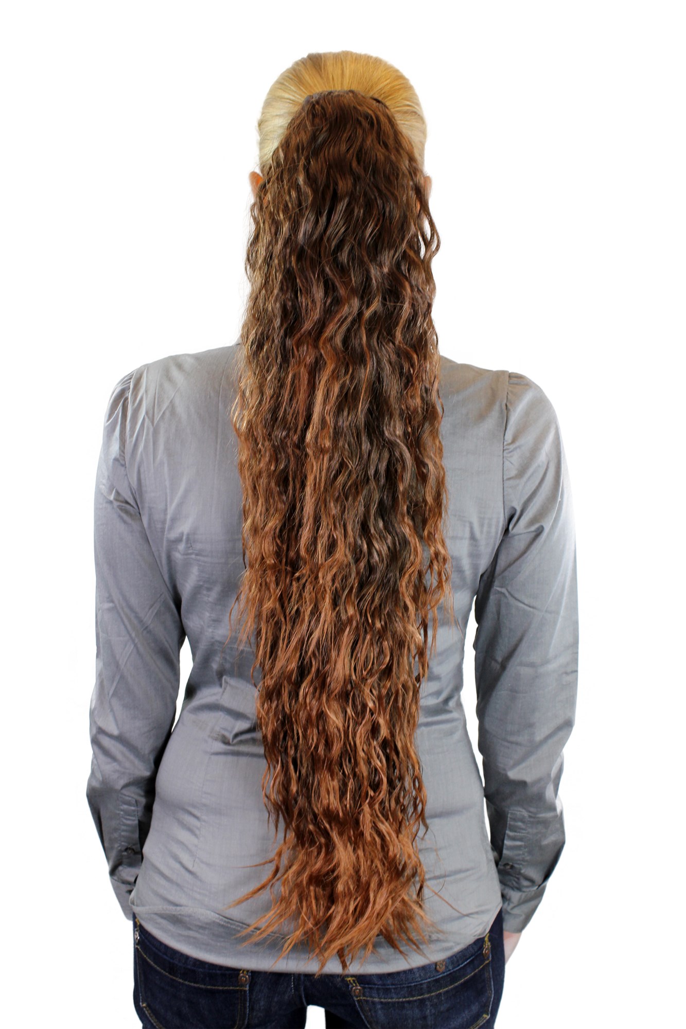 hochwertiger Mega Zopf superlang voluminös Kinky Braun-Mix N838-2T30, Ansicht 2, WIG ME UP: Ihr Perücken Online Shop lockiges Zopf-Haarteil Braun 75 cm lang