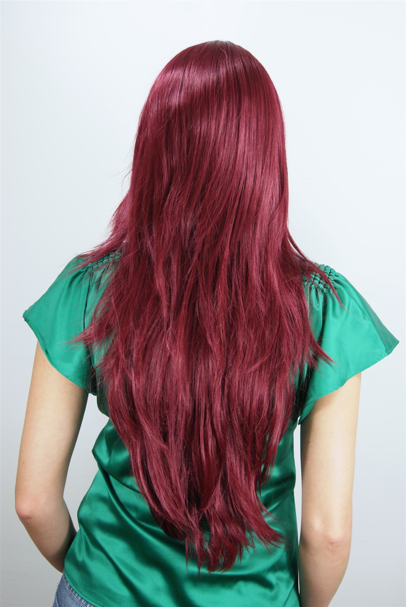 Lady wig medium length long fringe worn to side straight layered garnet red 3110, view 4, WIG ME UP: Your Perücken Online Shop Quality Wigs, Ladies, Red, straight, long
