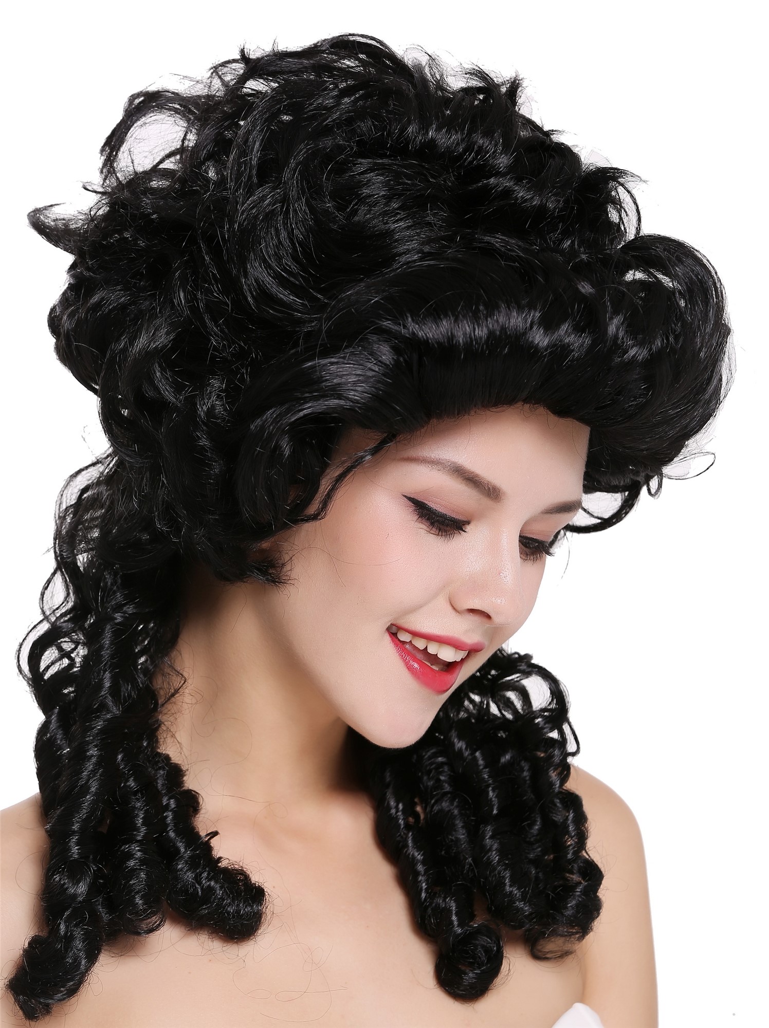 günstige Party Perücke, Perücke Barock Spirallocken Toupiert Schwarz DH1009-ZA103, Ansicht 2, WIG ME UP: Ihr Perücken Online Shop lockige Party Perücke Schwarz schulterlange Haare für Damen