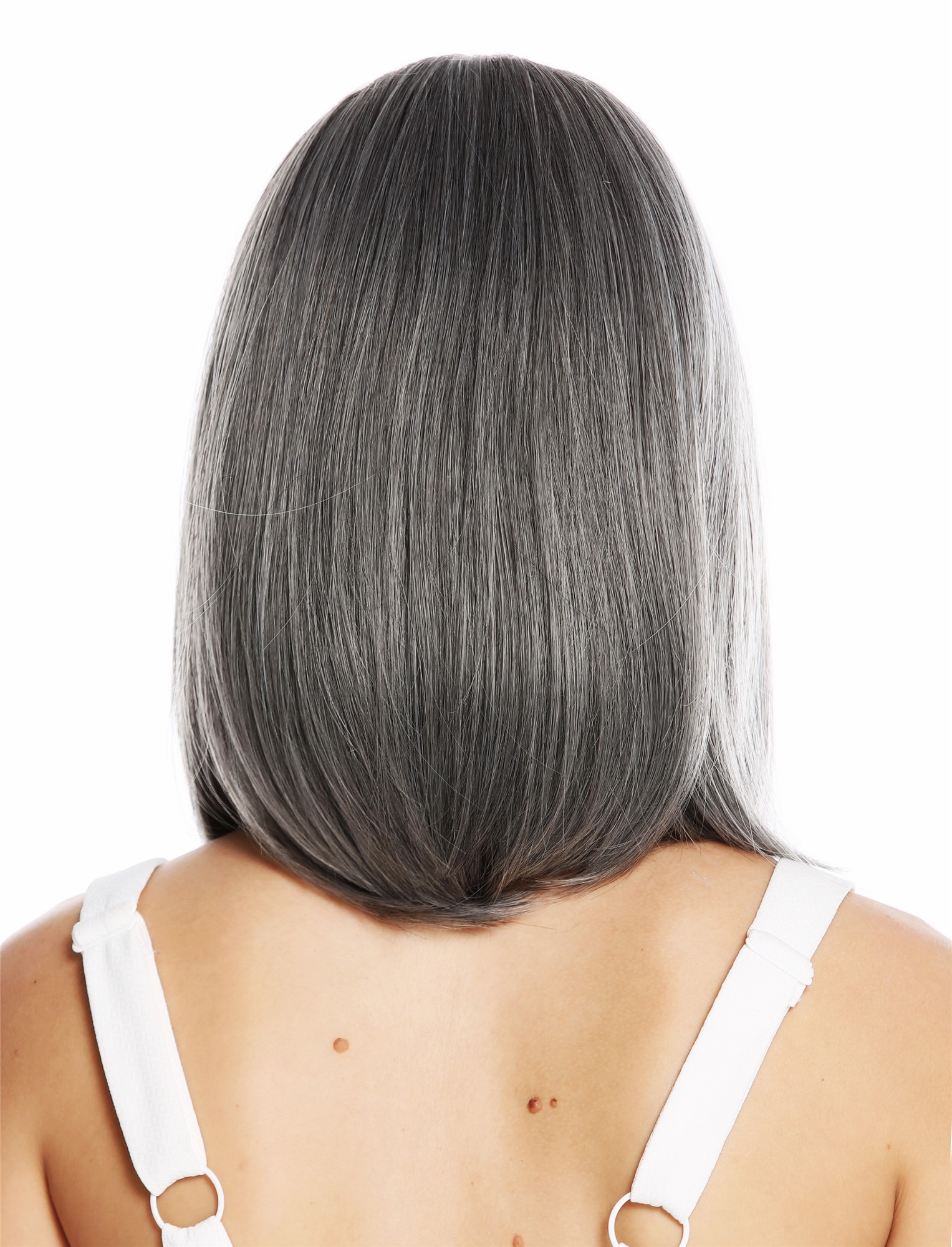 hochwertige Qualitätsperücken, Perücke schulterlang glatt Mittelscheitel grau gesträhnt meliert 1960-10A/4/88A/L88A, Ansicht 4, WIG ME UP: Ihr Perücken Online Shop glatte Tressen-Perücke mit Kopfhaut-Imitat Aschgrau schulterlange Haare für Damen