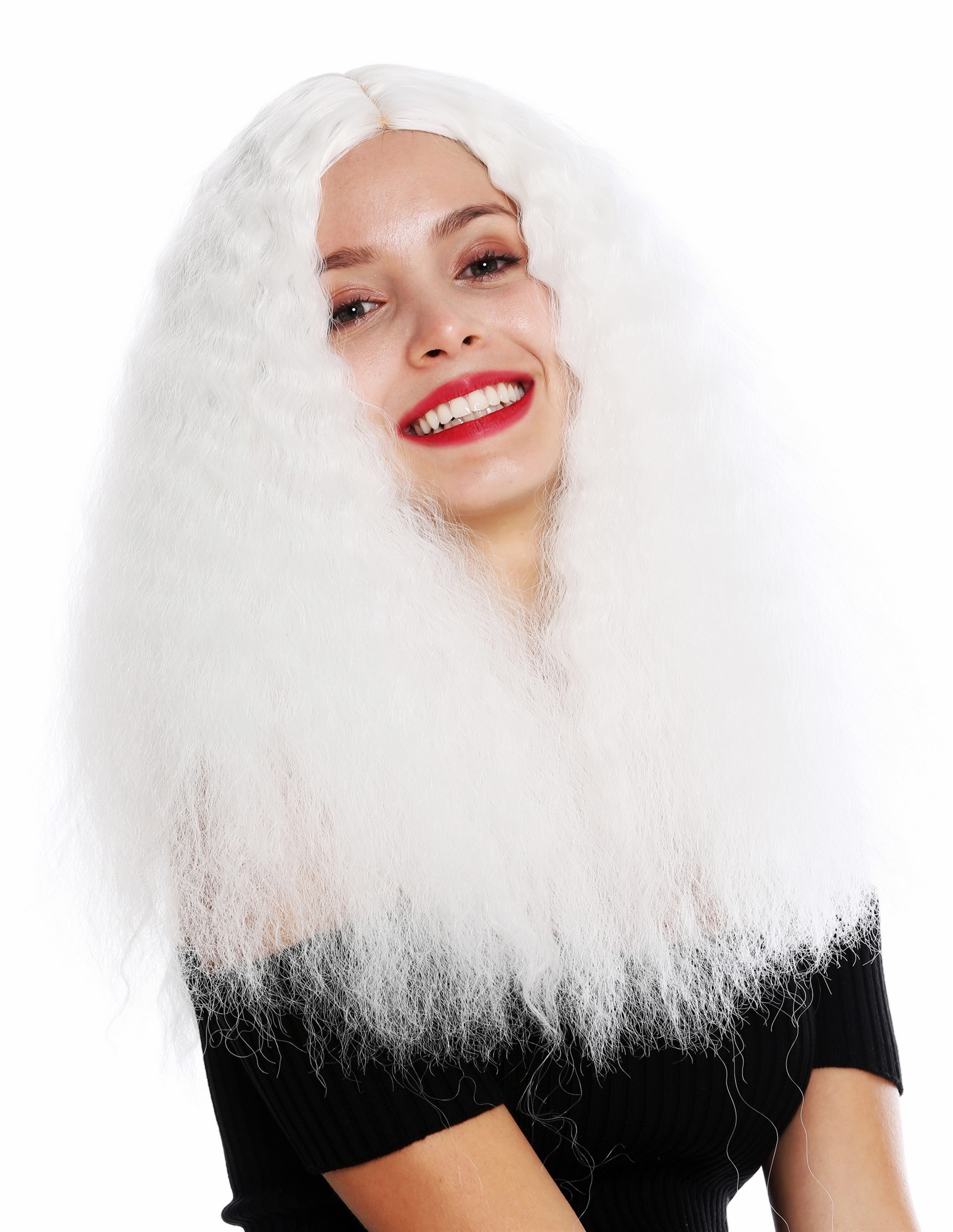 hochwertige Qualitätsperücken, Perücke lang Kraus Locken Volumen Mittelscheitel Weiß YZF-7304-1001, Ansicht 2, WIG ME UP: Ihr Perücken Online Shop lockige Tressen-Perücke mit Kopfhaut-Imitat Blütenweiß lange Haare für Damen