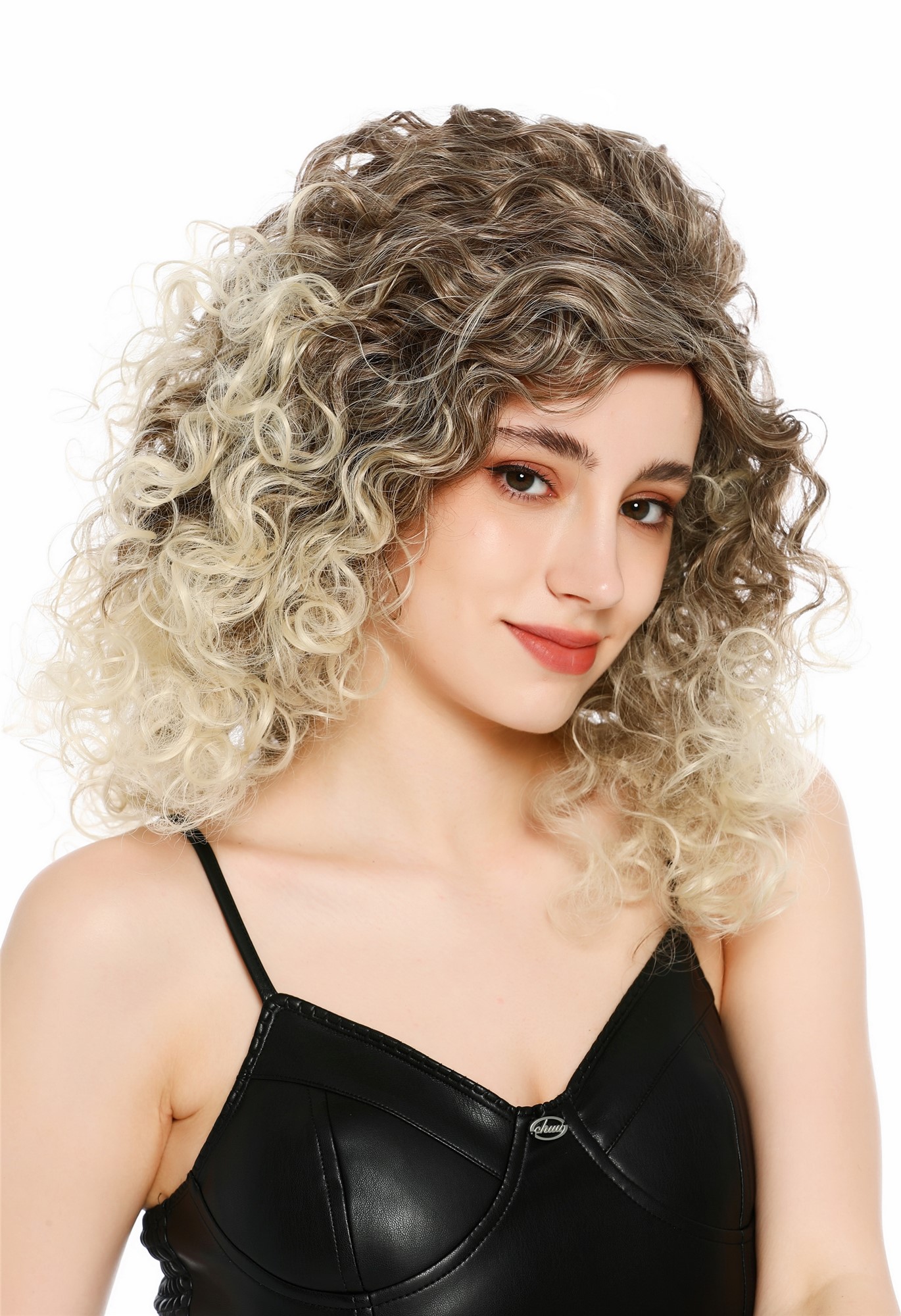 lockige Party-Perücke Hellblond-Dunkelblond-Mix 50 cm lange Perücke für Damen