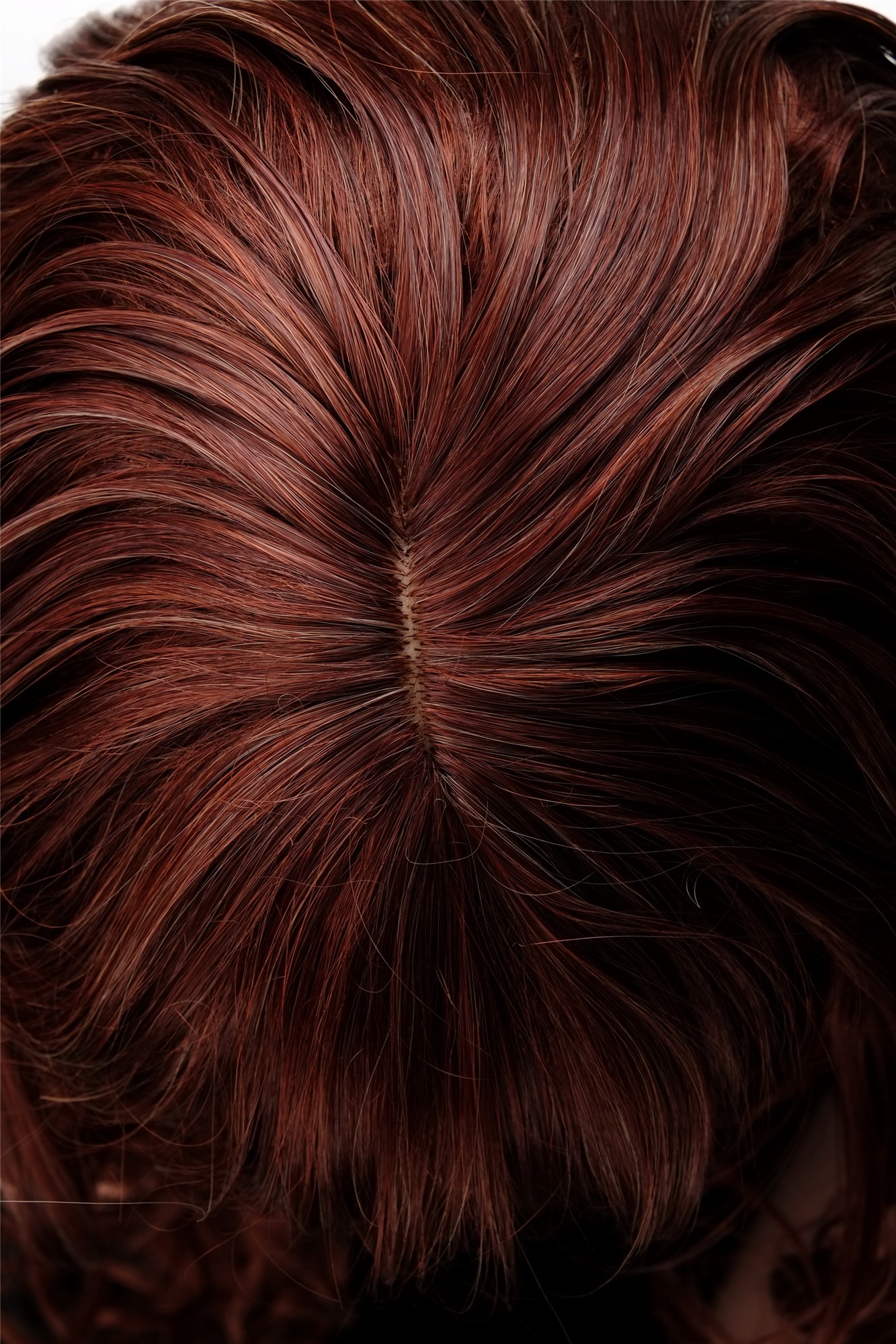 hochwertige Qualitätsperücken, Lockige sexy Frauen Perücke Braun-Rot-Mix M-103-33A/130, Ansicht 5, WIG ME UP: Ihr Perücken Online Shop lockige Tressen-Perücke mit Kopfhaut-Imitat Braun-Rot-Mix lange Haare für Damen