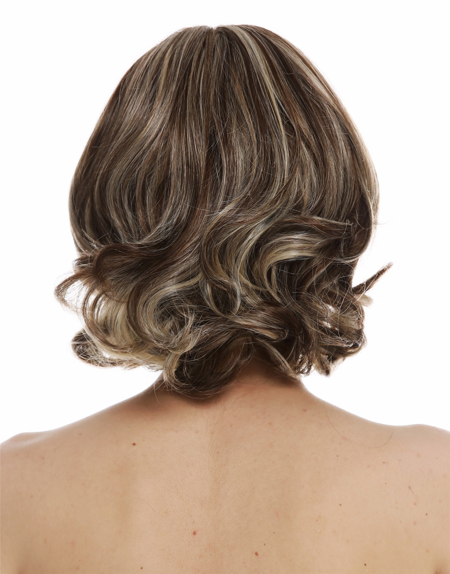 hochwertige Qualitätsperücken, Perücke Monofilament kurz wellig Braun Blond gesträhnt TYM-112-MT-CHOCO, Ansicht 6, WIG ME UP: Ihr Perücken Online Shop wellige Tressen-Perücke mit Teil-Mono Oberkopf Braun-Blond-Mix kurze Haare für Damen