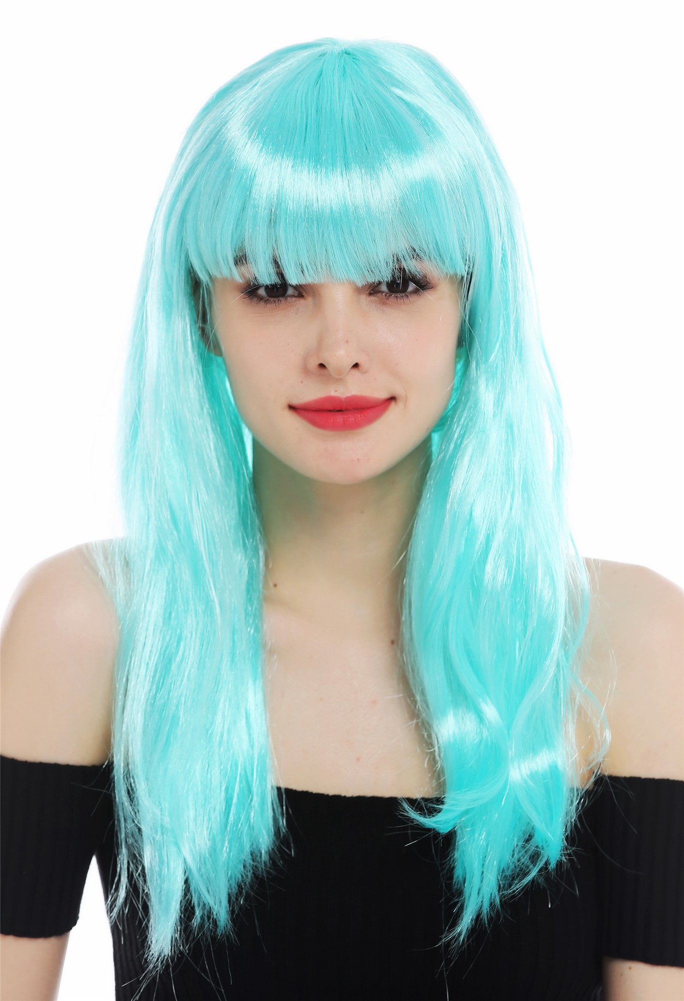 Wig carnival Halloween women ladies long sleek straight fringe light blue 32582 , view 2, WIG ME UP: Your Perücken Online Shop Party Wig, Ladies, turquoise blue, straight, long