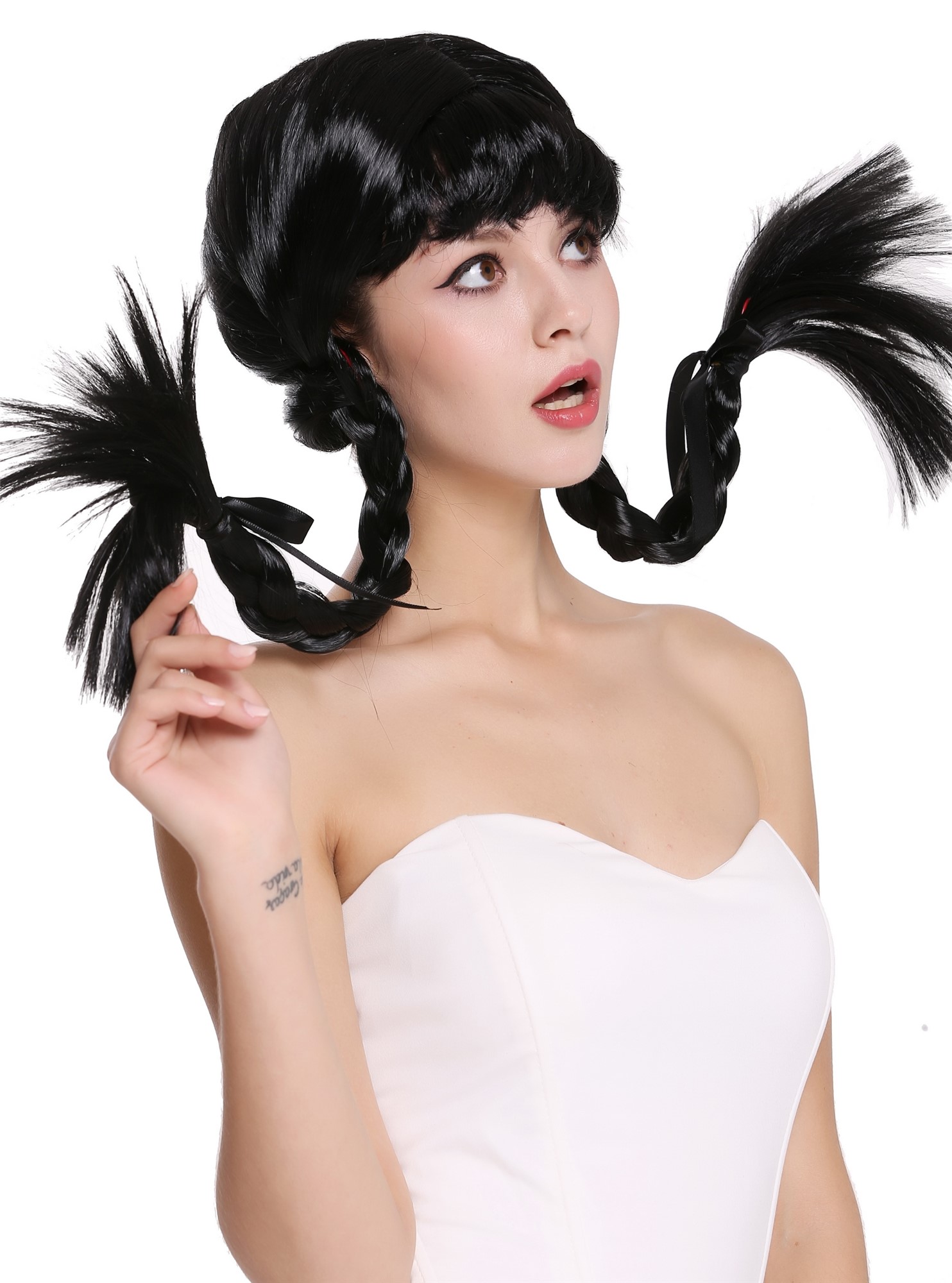 Party Wig, Ladies, Black, Braided, shoulder-length