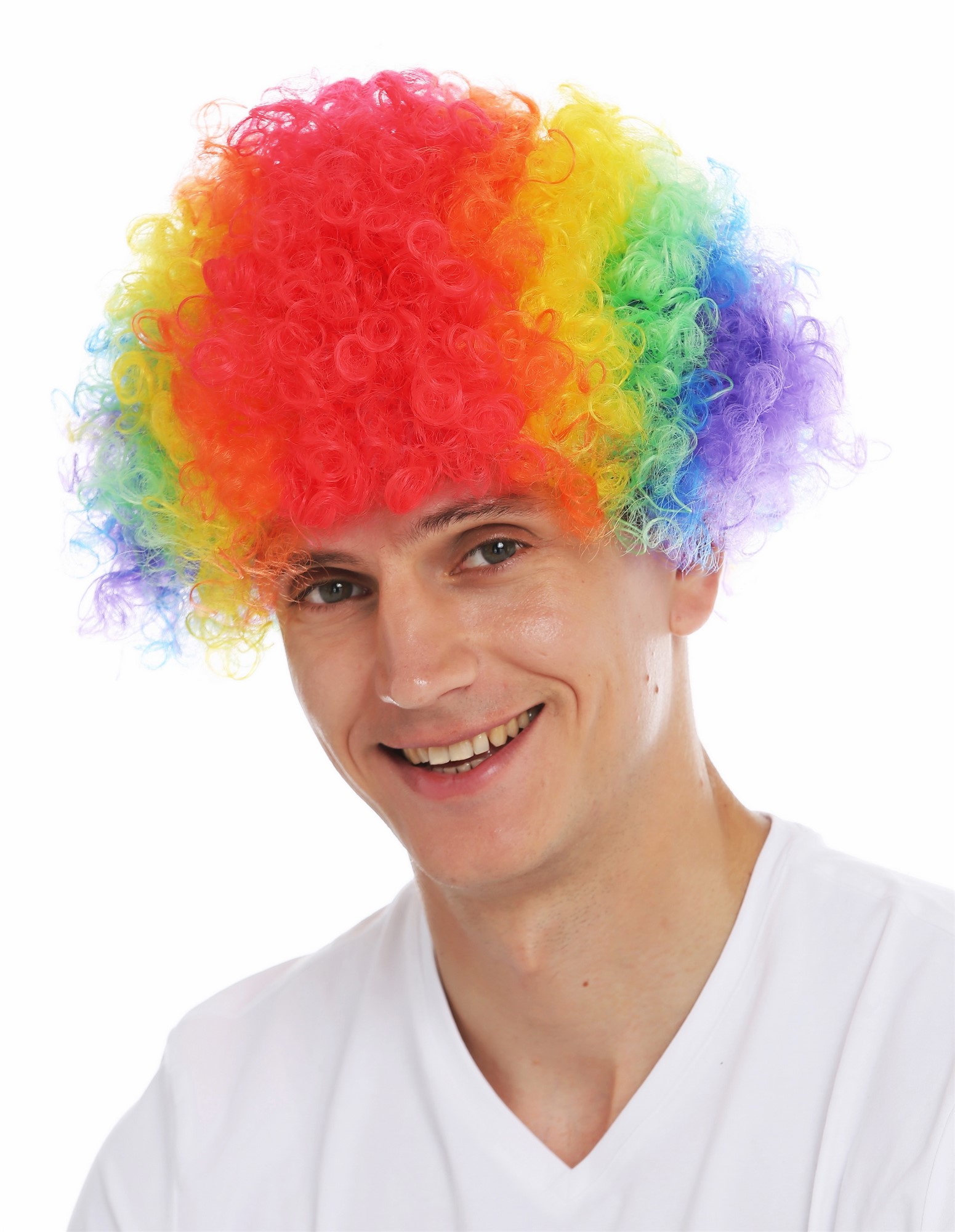 günstige Party Perücke, Perücke Afro regenbogen bunt Clown kraus Locken MMAM-15M-CLOWN, Ansicht 2, WIG ME UP: Ihr Perücken Online Shop lockige Party Perücke Lila,Blau,Grün,Gelb,Orange,Rot kurze Haare Unisex