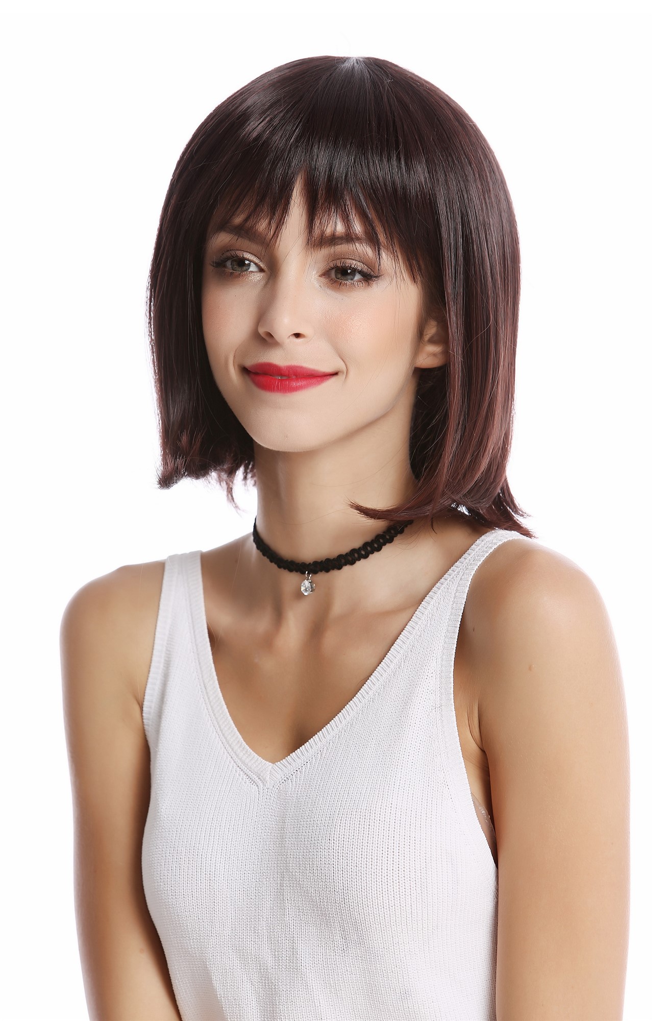 hochwertige Qualitätsperücken, Perücke Longbob Pony Mahagoni Braun YZF-4366-2/33, Ansicht 3, WIG ME UP: Ihr Perücken Online Shop glatte Tressen-Perücke Schwarzbraun-Mahagonibraun-Mix kurze Haare für Damen